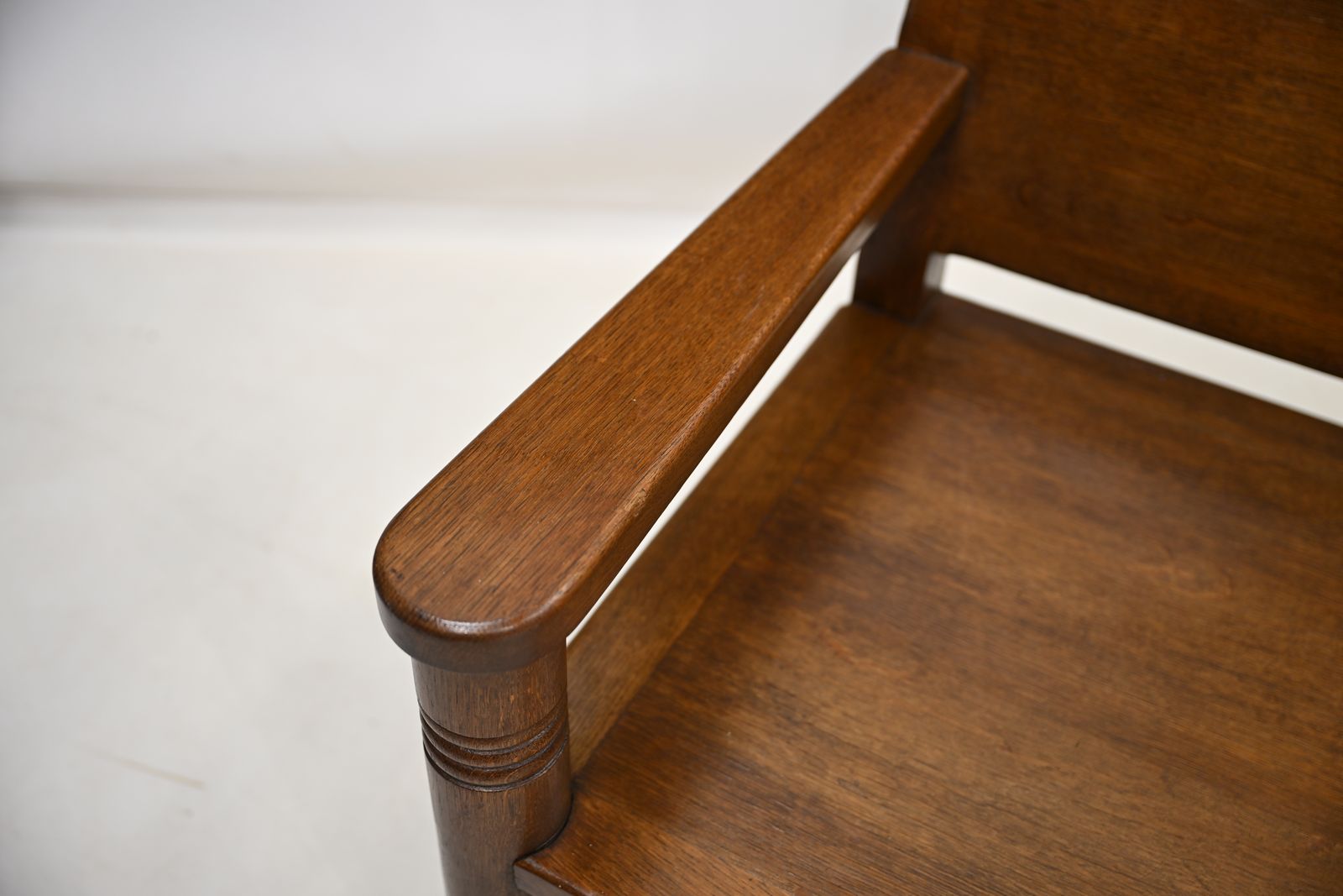 photo vintage Large French Deco Bench & 3 Chairs P Bouillot Label Oak 1930s Free* Delivery