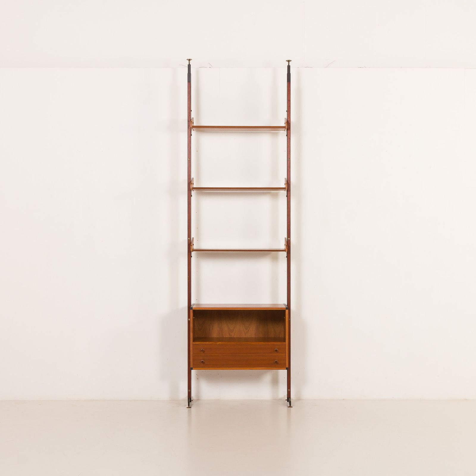 Italian Floor To Ceiling Wall Unit Or Room Divider In Teak, 1960s photo furniture