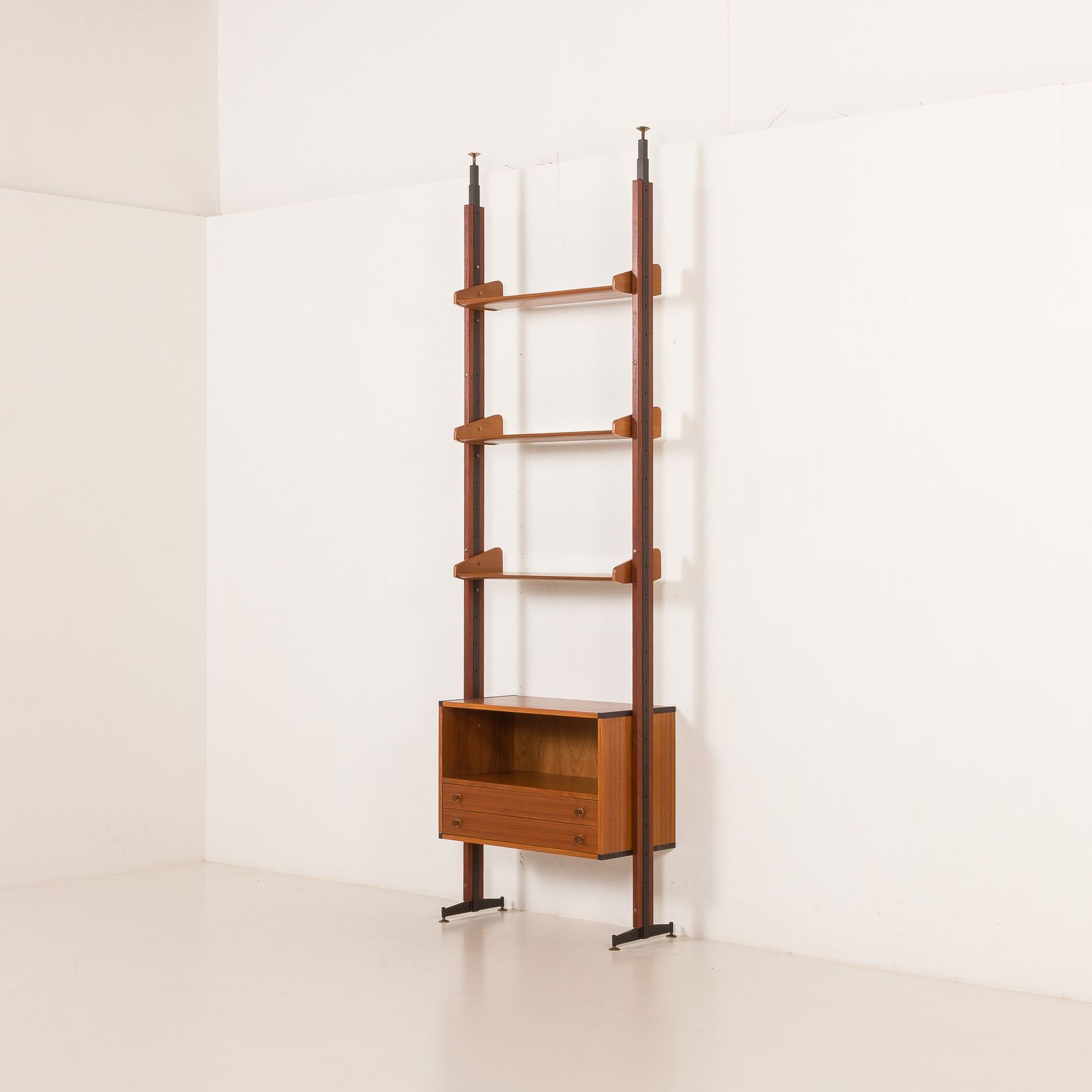Italian Floor To Ceiling Wall Unit Or Room Divider In Teak, 1960s photo Furniture