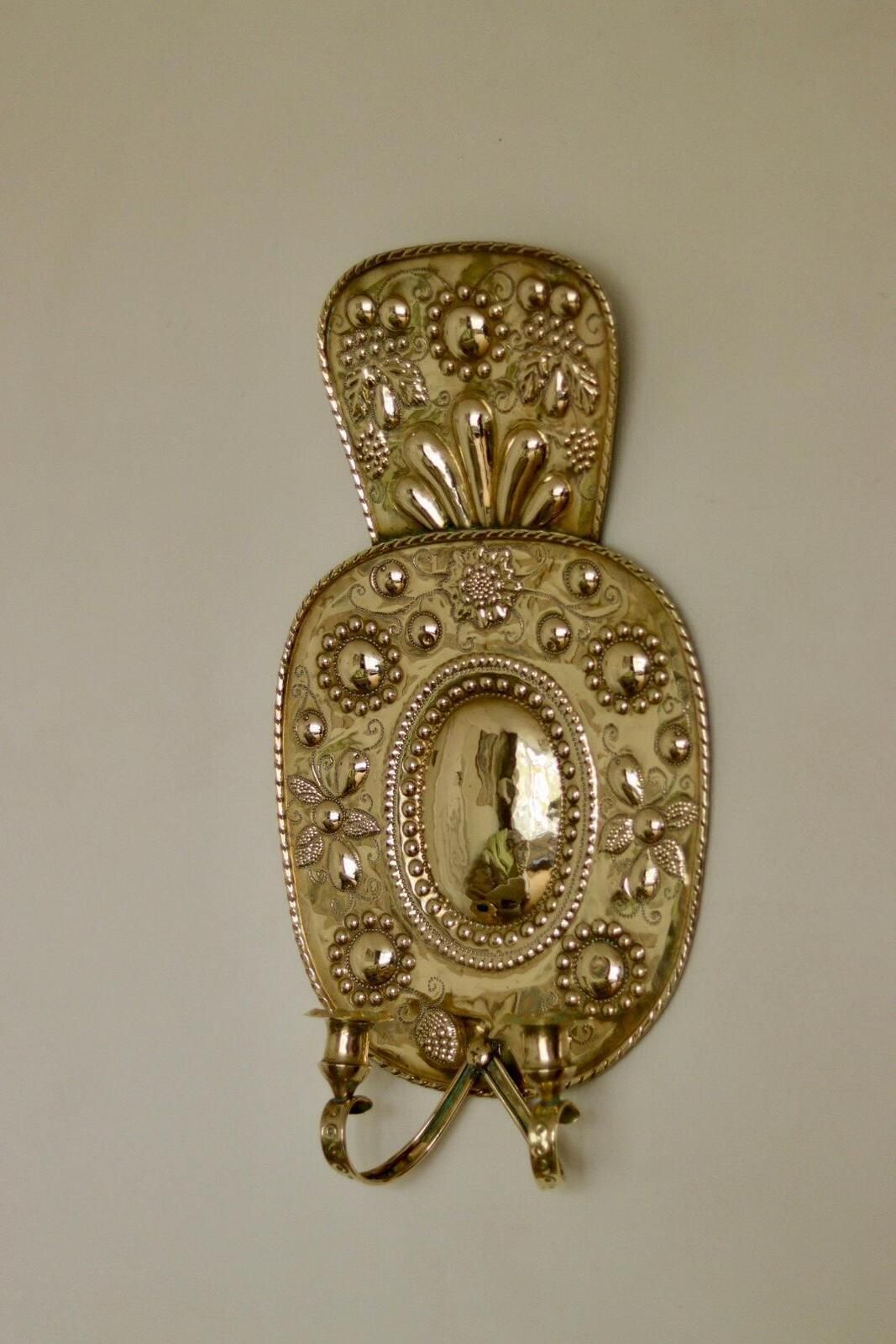 Pair Large Baroque Style Mid Century Swedish Brass Sconces photo buy