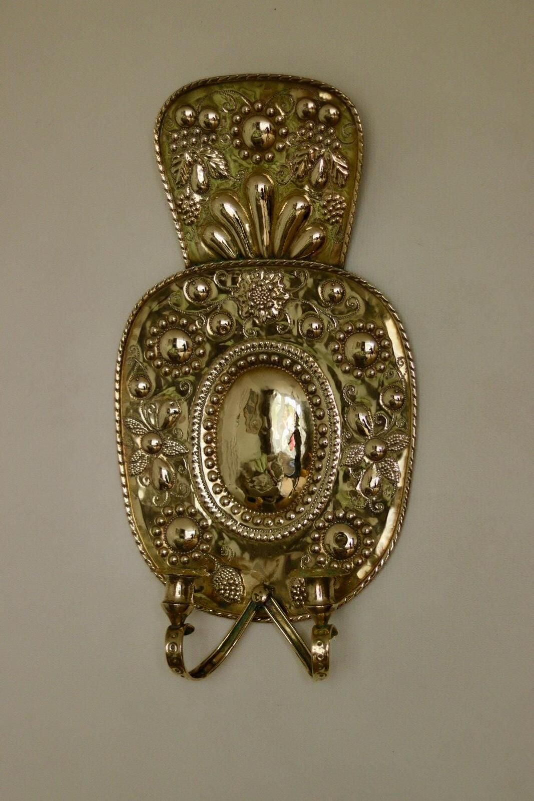 photo vintage Pair Large Baroque Style Mid Century Swedish Brass Sconces