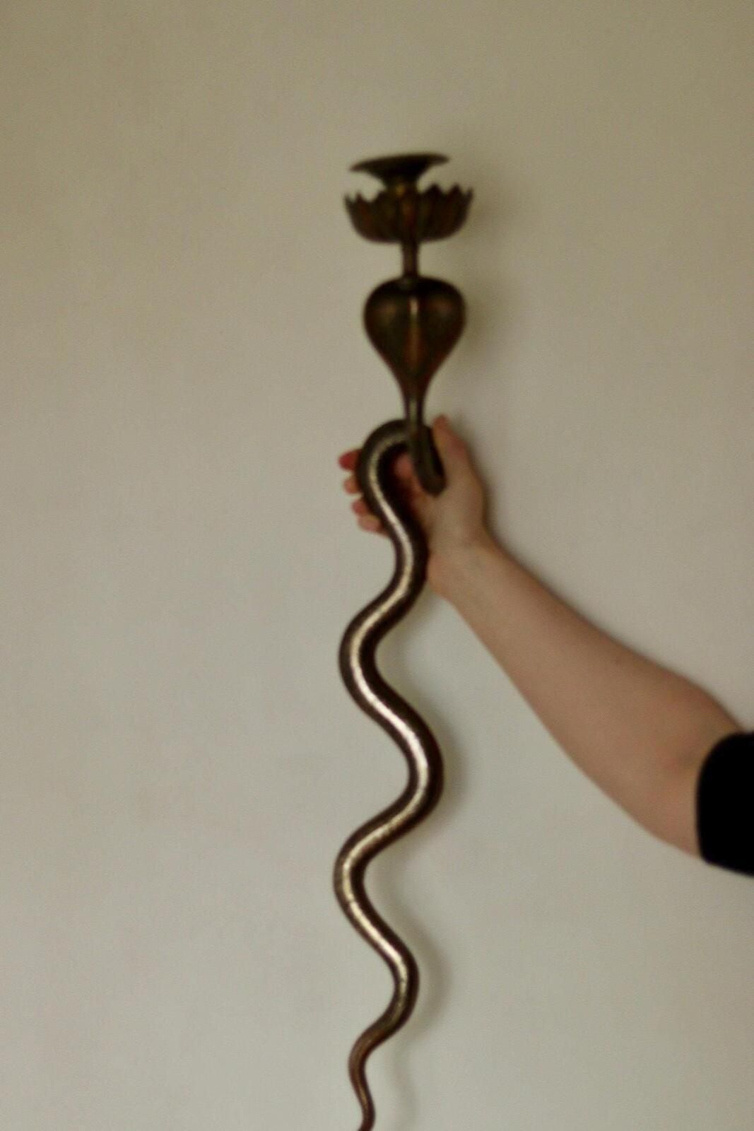 Pair Of Egyptian Revival Style Engraved Brass Cobra Sconces photo vinterior