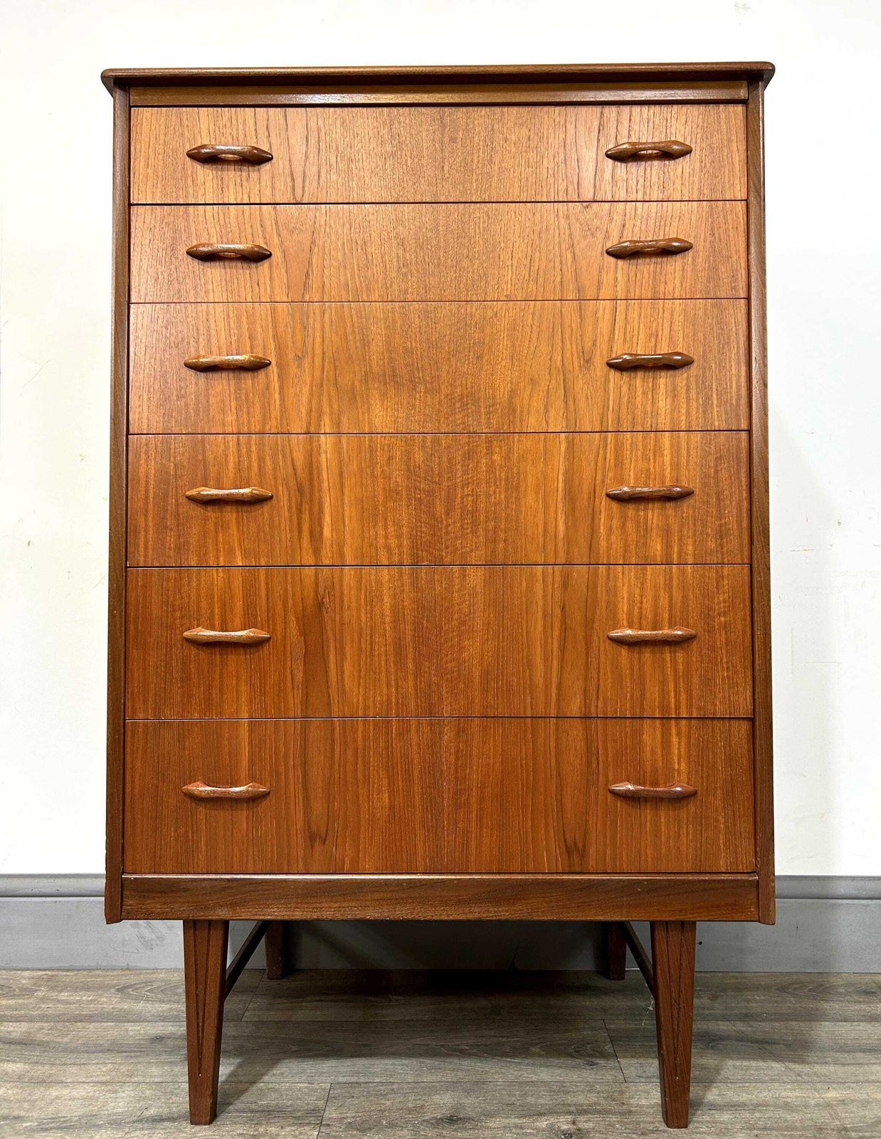 Stylish Mid Century Teak Tallboy Chest Of 6 Drawers Homeworthy 1960's Refinished