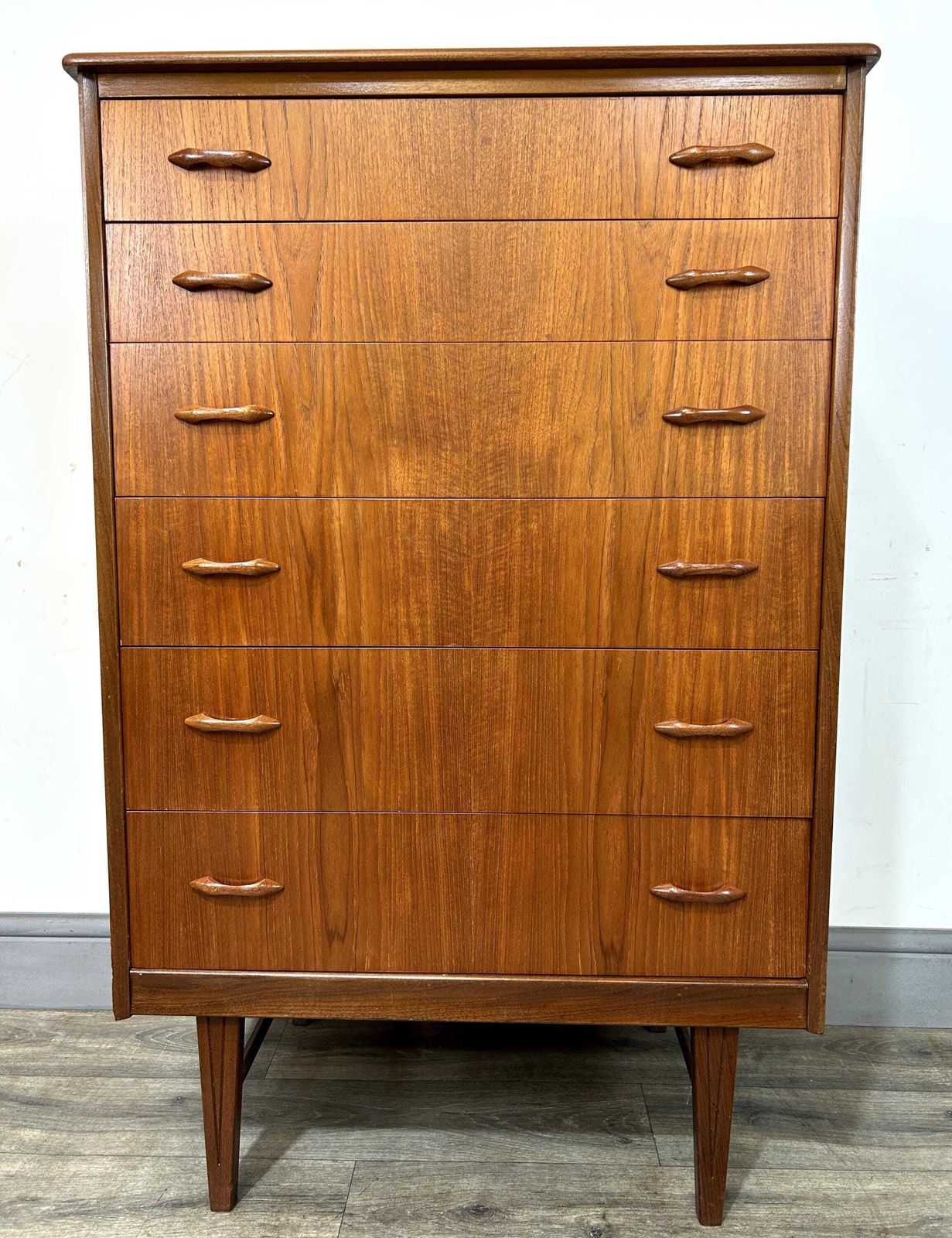 Stylish Mid Century Teak Tallboy Chest Of 6 Drawers Homeworthy 1960's Refinished photo furniture