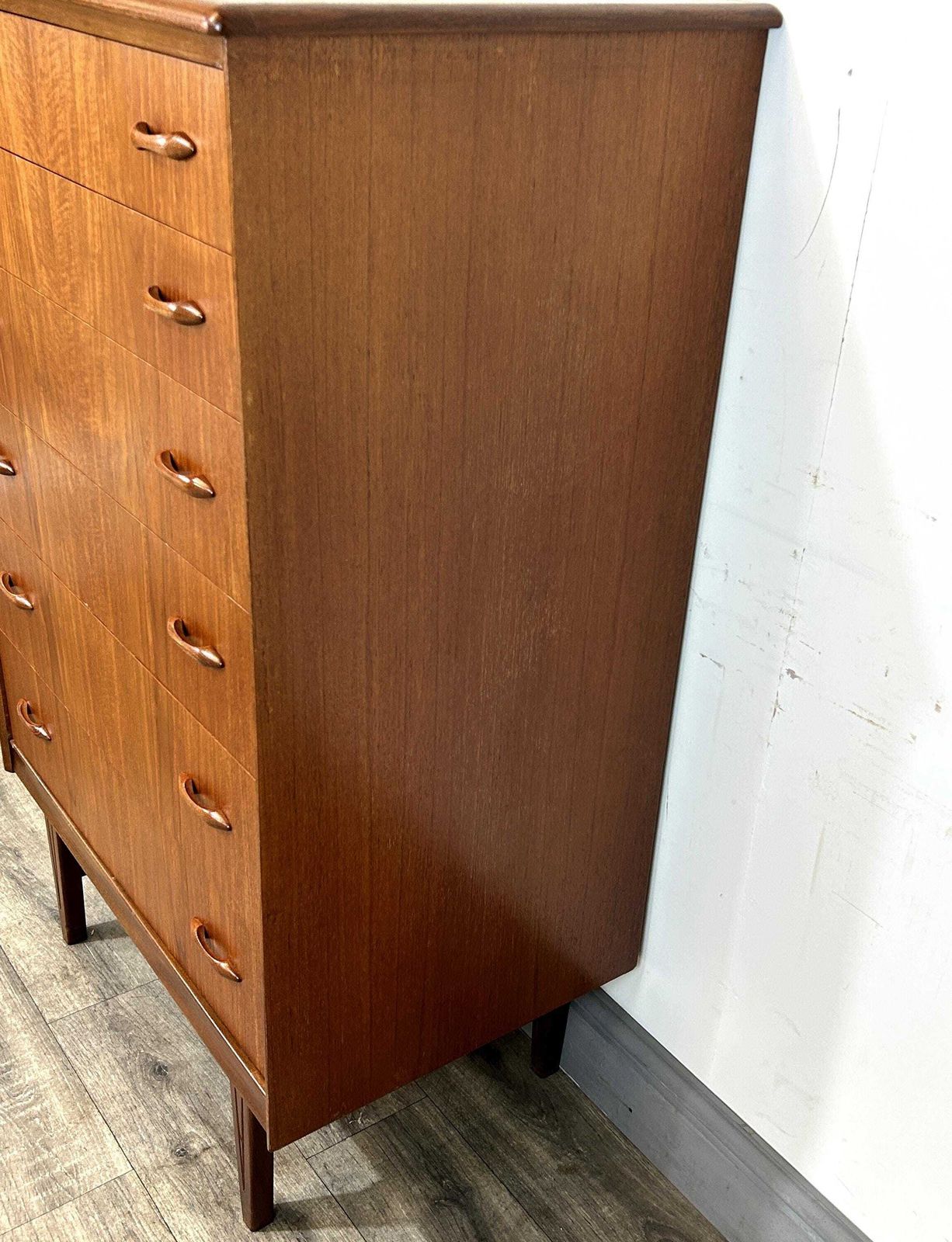 Stylish Mid Century Teak Tallboy Chest Of 6 Drawers Homeworthy 1960's Refinished photo vintage