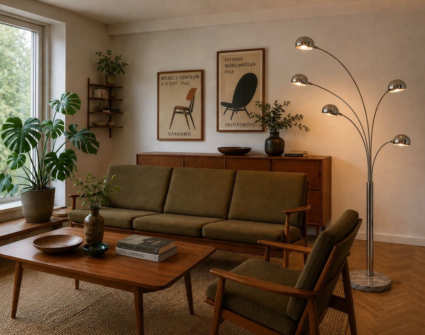 Vintage Swedish Cottex 5 Arm Chrome Arc Floor Lamp With Marble Base – 1970s photo furniture