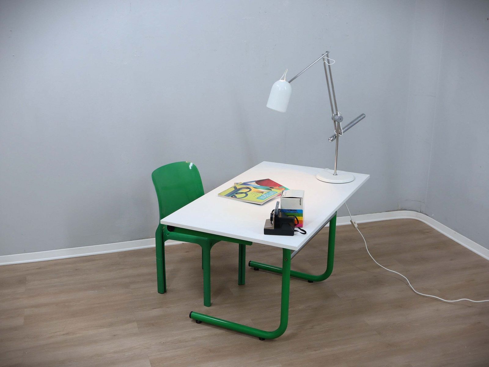 1960s Bieffeplast Vintage Green Metal Frame Desk photo for sale