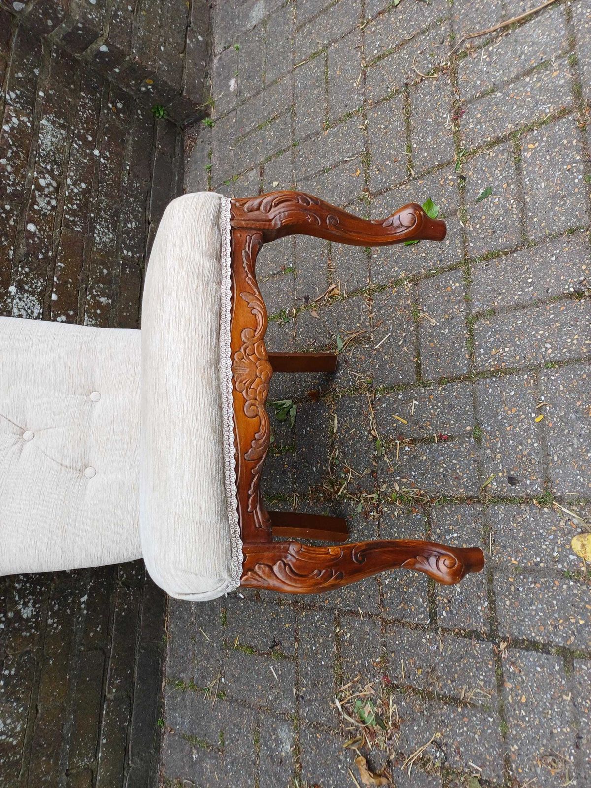 photo vinterior Pair Of Vintage Newly Upholstered Nursing Chairs Carved Hardwood Side Occasional Chairs