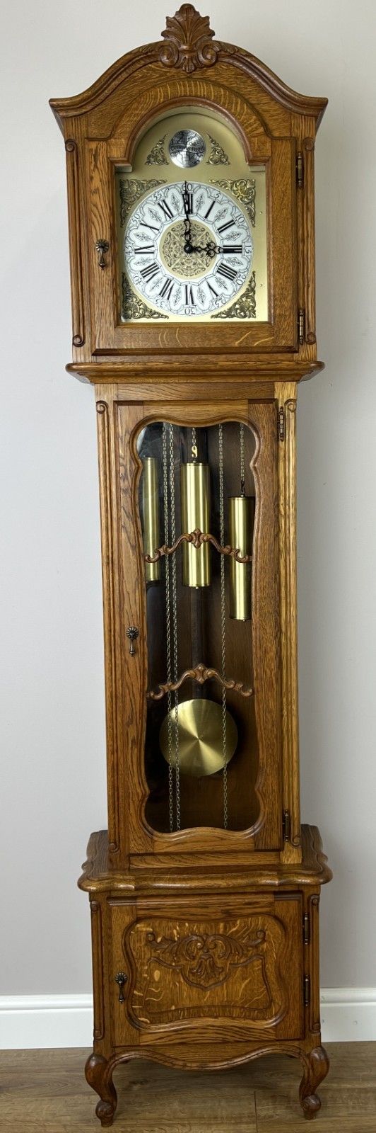 Grandfather Clock Vintage French Style Oak Carved Decorative Clock Lot 6096