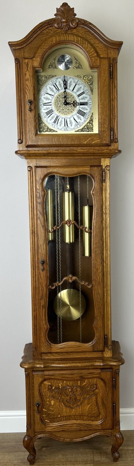 Grandfather Clock Vintage French Style Oak Carved Decorative Clock Lot 6096 photo for sale