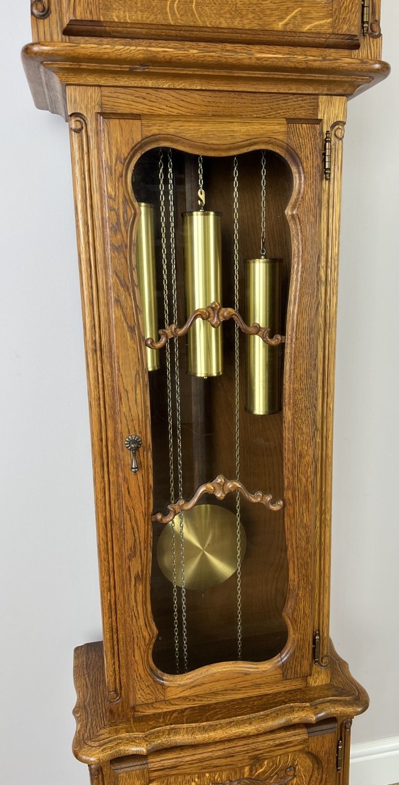 Grandfather Clock Vintage French Style Oak Carved Decorative Clock Lot 6096 photo vinterior