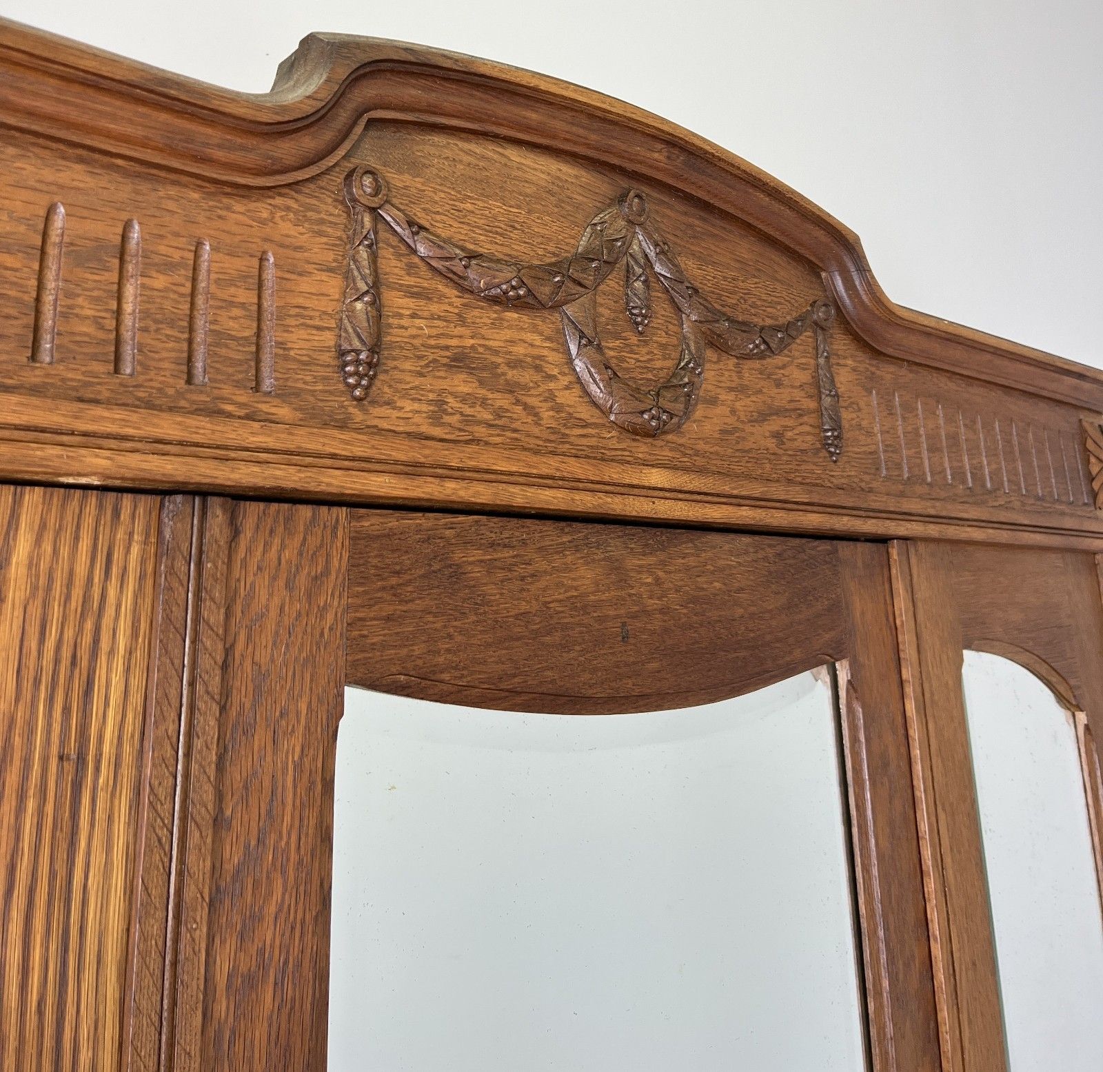 Wardrobe Antique French Oak Two Door Mirrored Carved Armoire Cabinet Lot 6097 photo Furniture