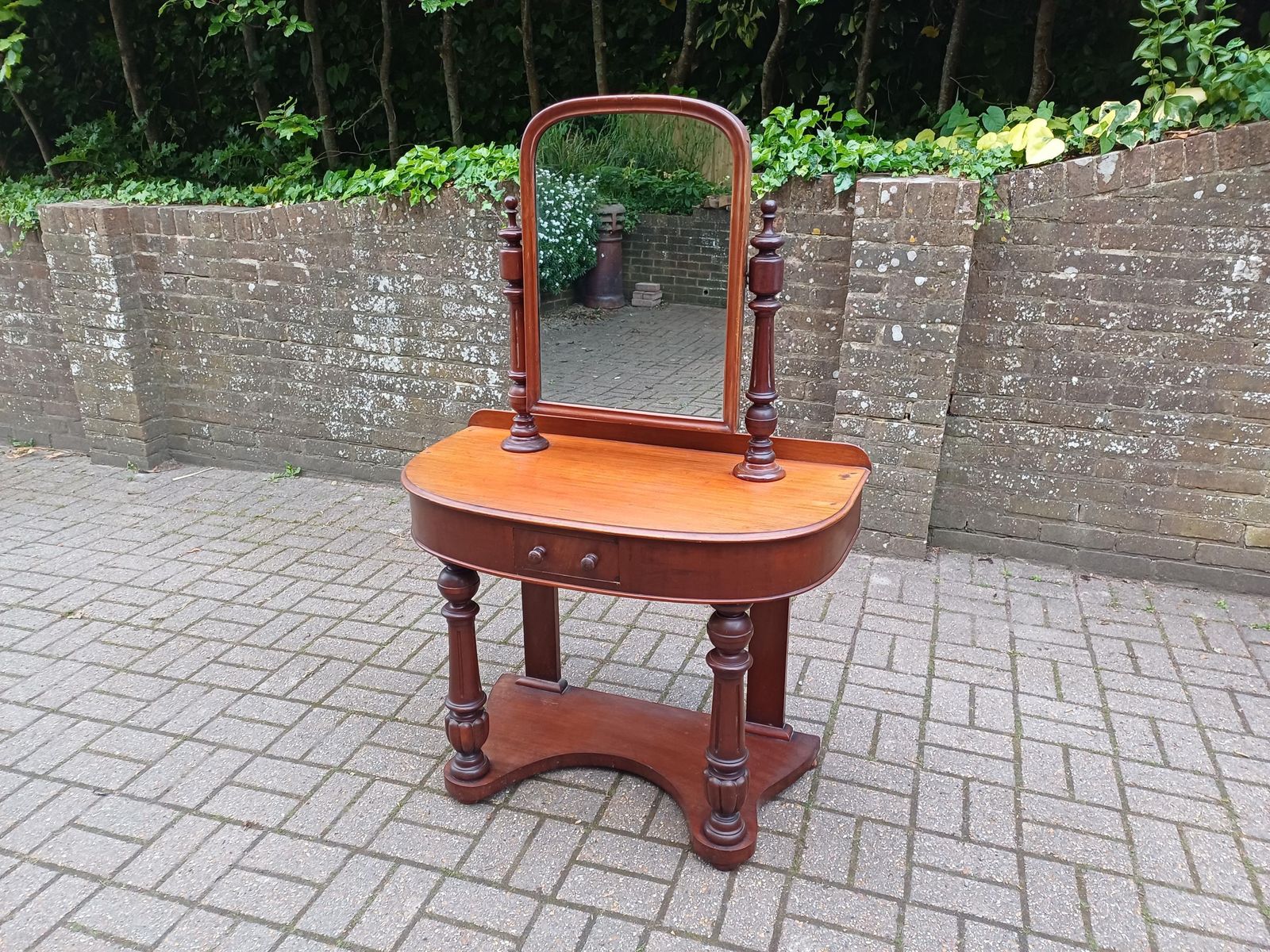 Antique Victorian Mahogany Duchess Dressing Table Swivel Mirror Vanity Carved Turned Base 19th Century