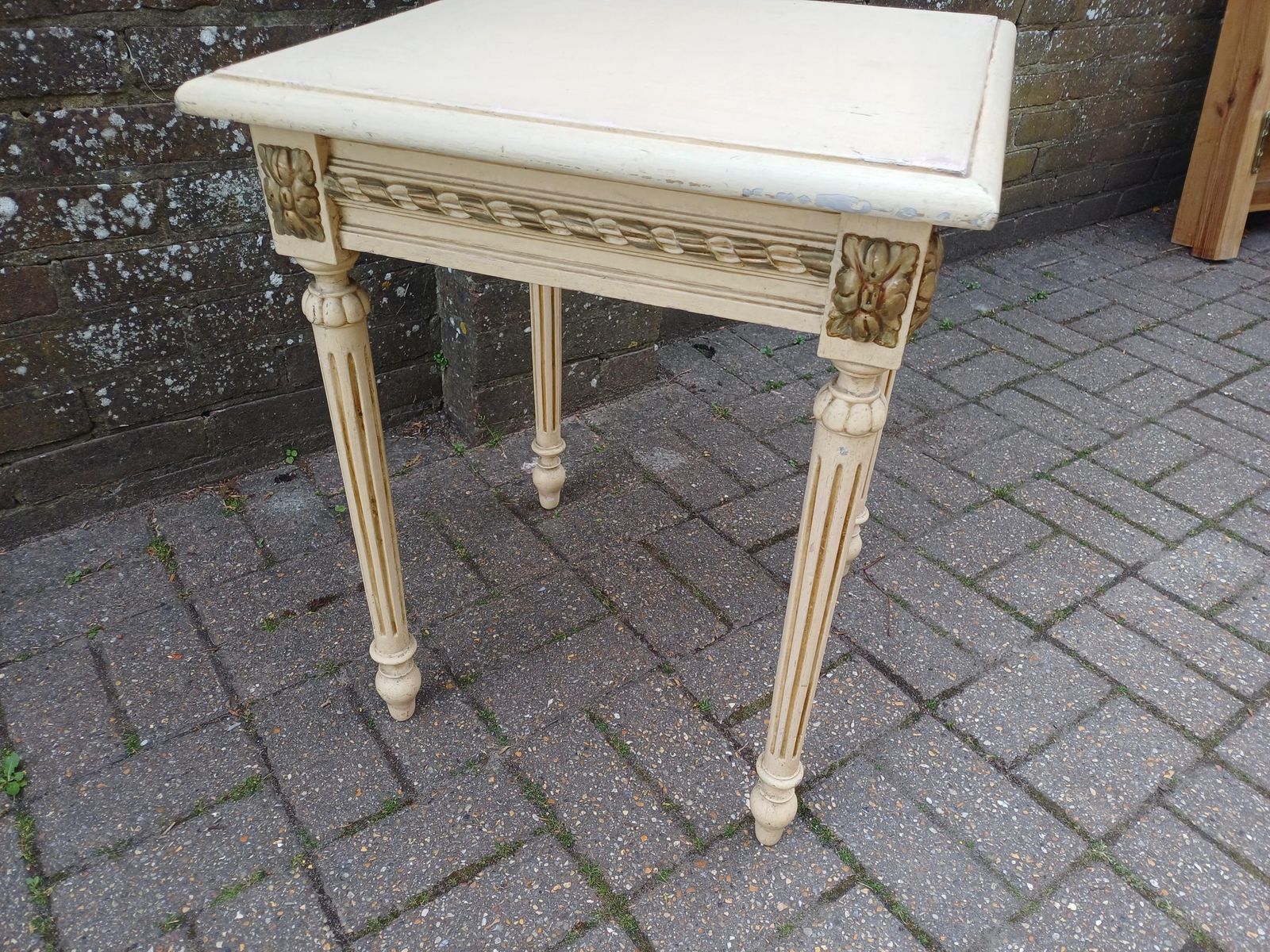 Victorian Painted Pine Square Vintage Occasional Table Shabby Chic Side Lamp Table Fluted Legs Antique Cream photo buy