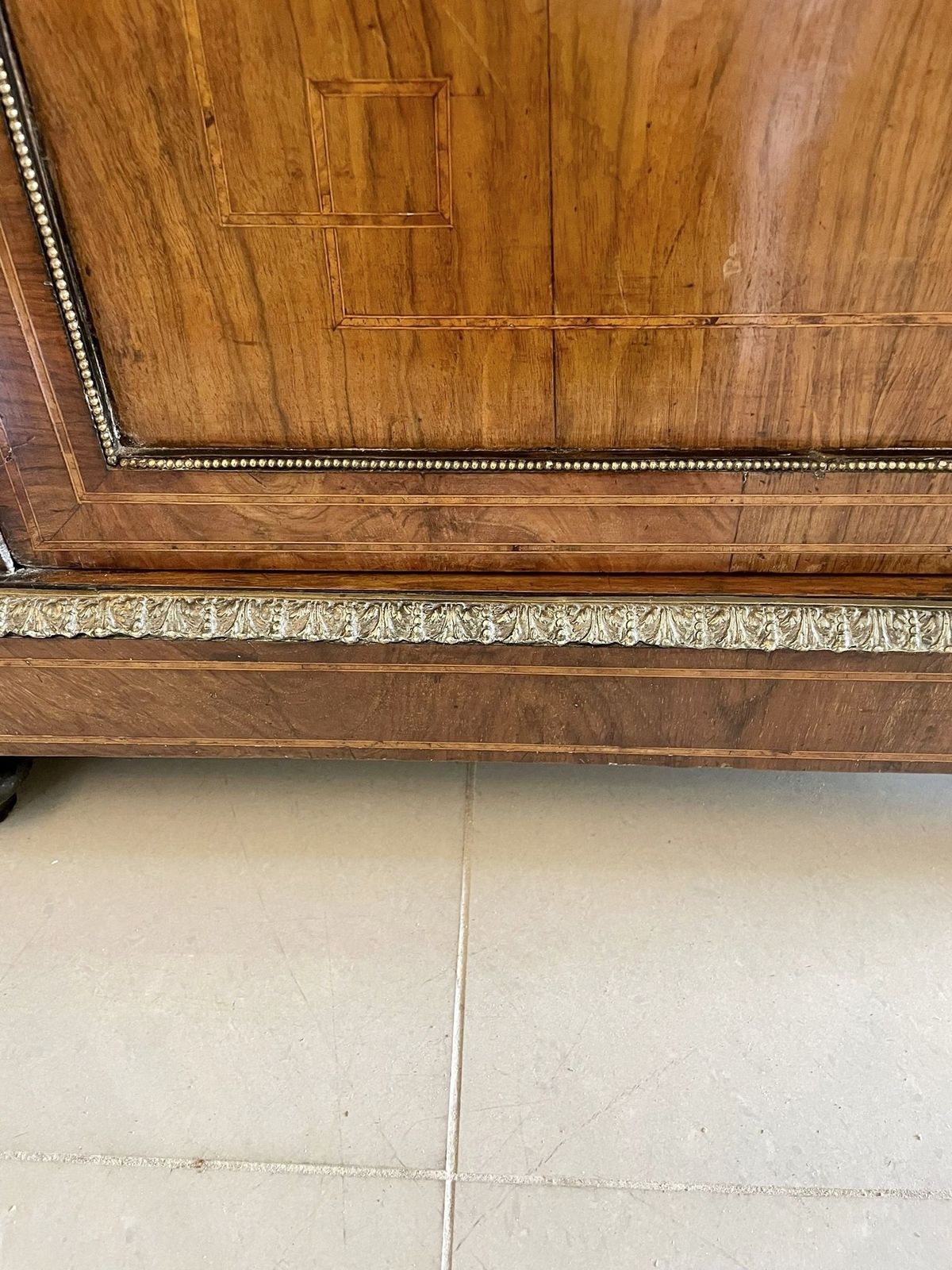 Outstanding Quality Pair Of Antique 19th Century Inlaid Burr Walnut And Porcelain Mounted Pier Cabinets photo Furniture