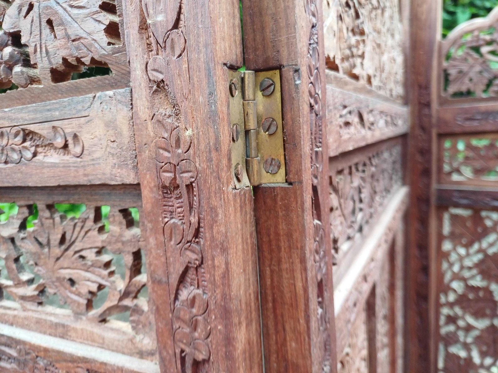 Home Decor Large Vintage Middle Eastern Hand Carved Hardwood Folding Screen Room Divider Grapevine Vanity Screen 72” photo