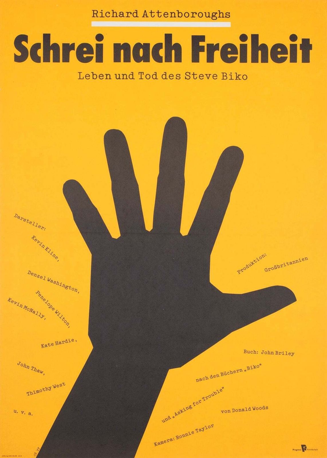 Affiche de cinéma est-allemande A1 Cry Freedom 1988, Birgitt Oßwald