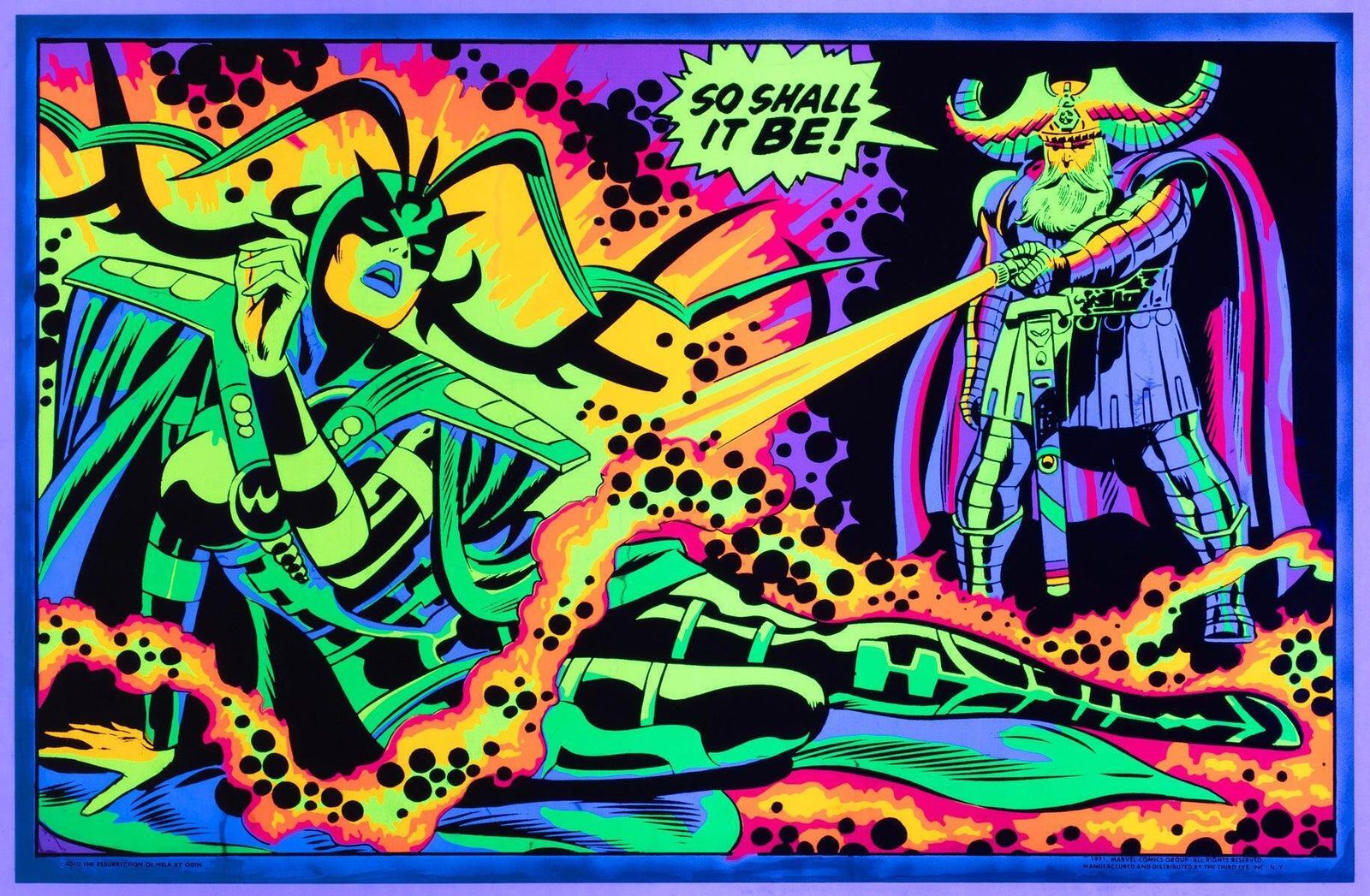 photo furniture Marvel 1971 Blacklight No4010 Odin And Hela Poster, Jack Kirby