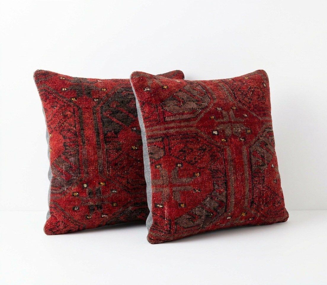 Anatolian Oushak Rug Pillow Cover 38 X 38 Cm   Set Of Two photo for sale