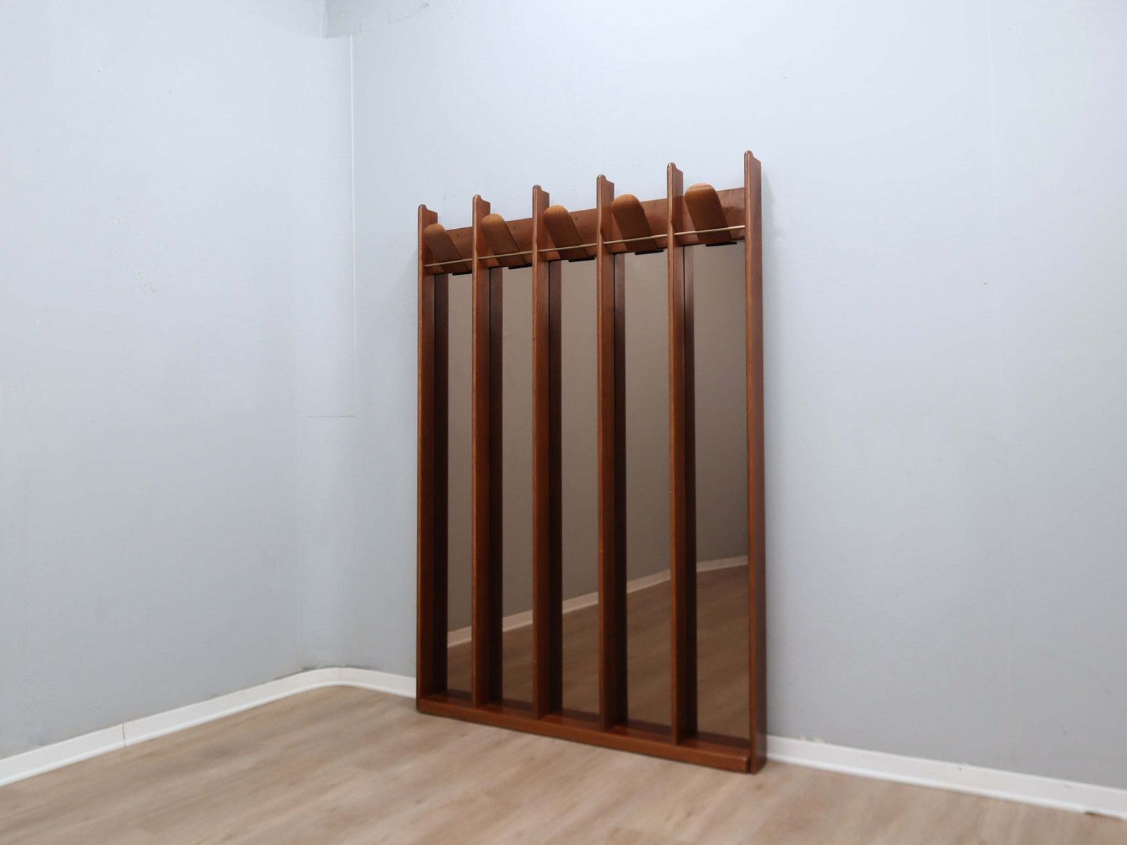 Vintage 1970s La Moderna Wood Entryway Coat Rack With Mirrors