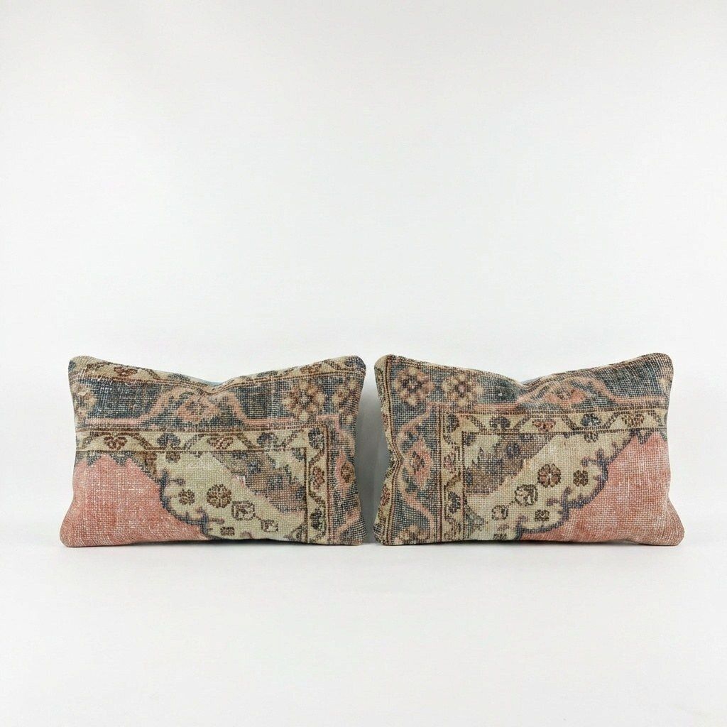 Housse de coussin lombaire en tapis Oushak turc, 35 x 60 cm et 40 x 60 cm, lot de deux