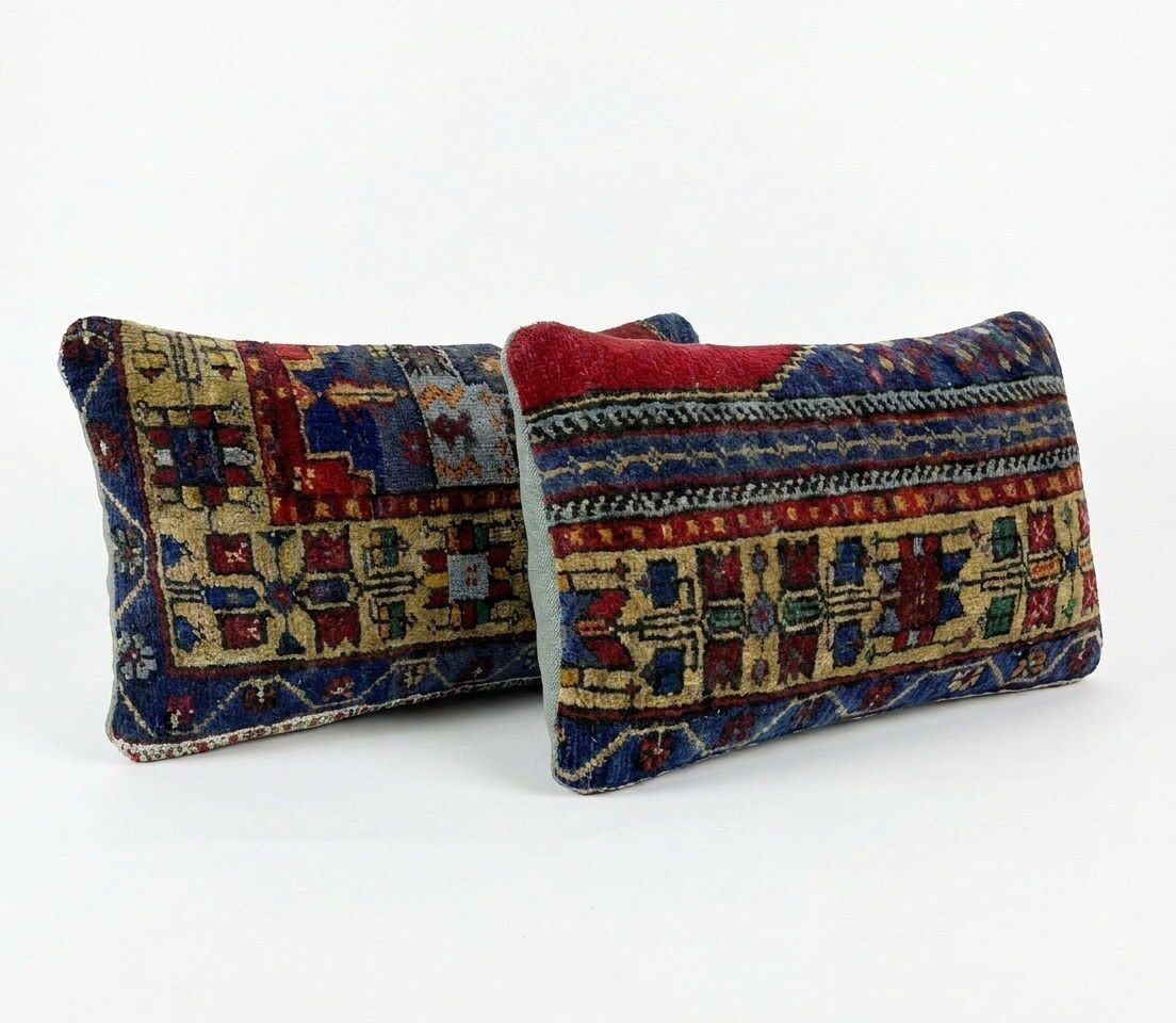 Turkische wollen lendenkussen hoezen 38 x 59 cm & 39 x 63 cm, set van twee photo for sale