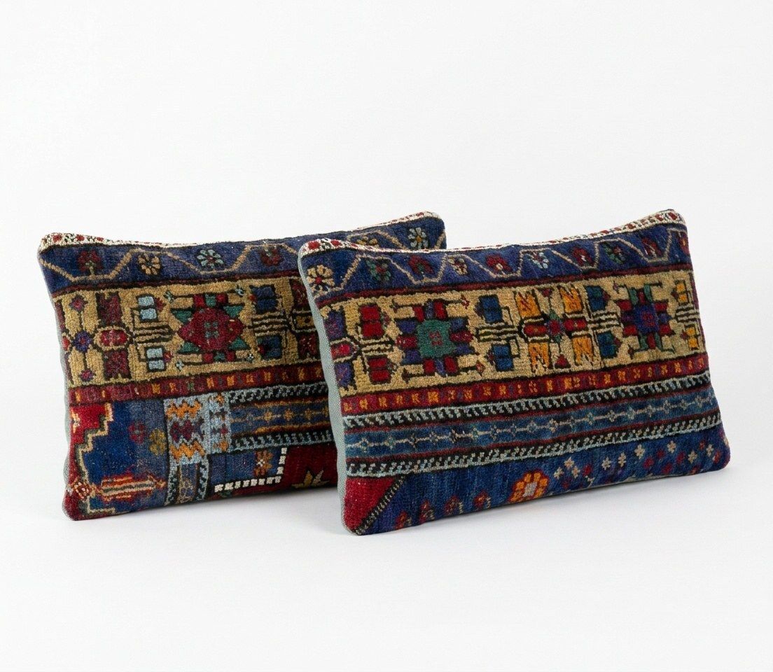 Turkish Lumbar Rug Pillow Cover 40 X 60 Cm   Set Of Two photo for sale