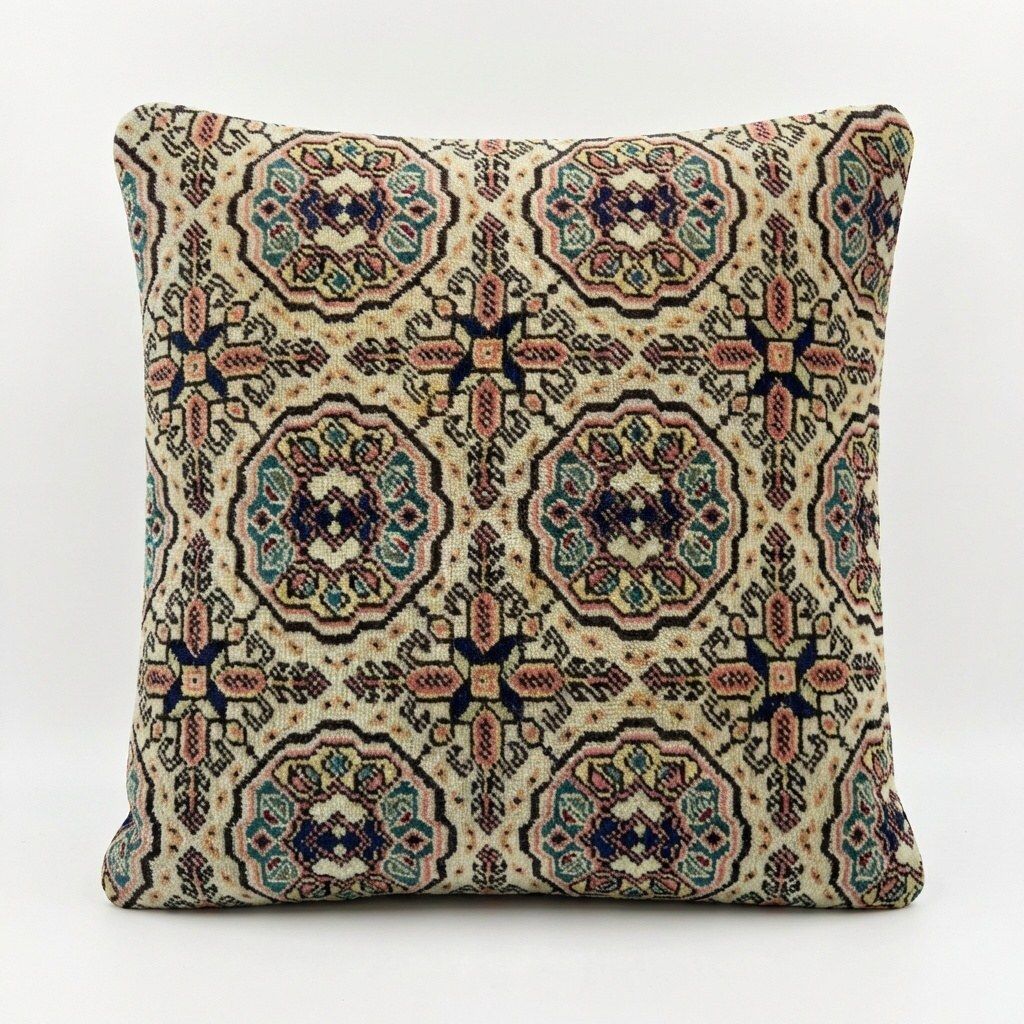 Housse de coussin en tapis Oushak turc, 49 x 49 cm