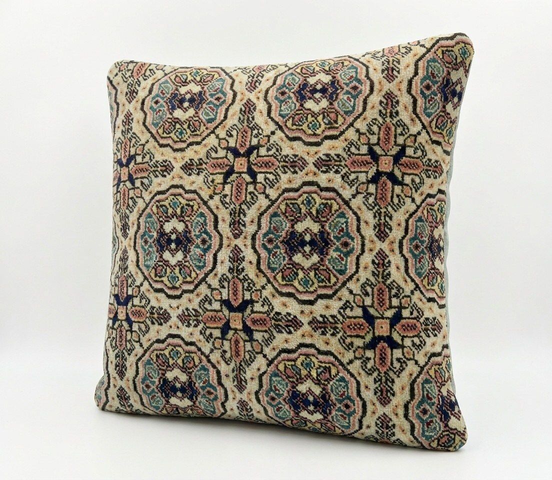 Housse de coussin en tapis Oushak turc, 49 x 49 cm photo for sale