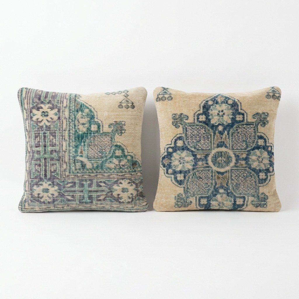Housse de coussin en tapis anatolien 50 x 50 cm, lot de deux