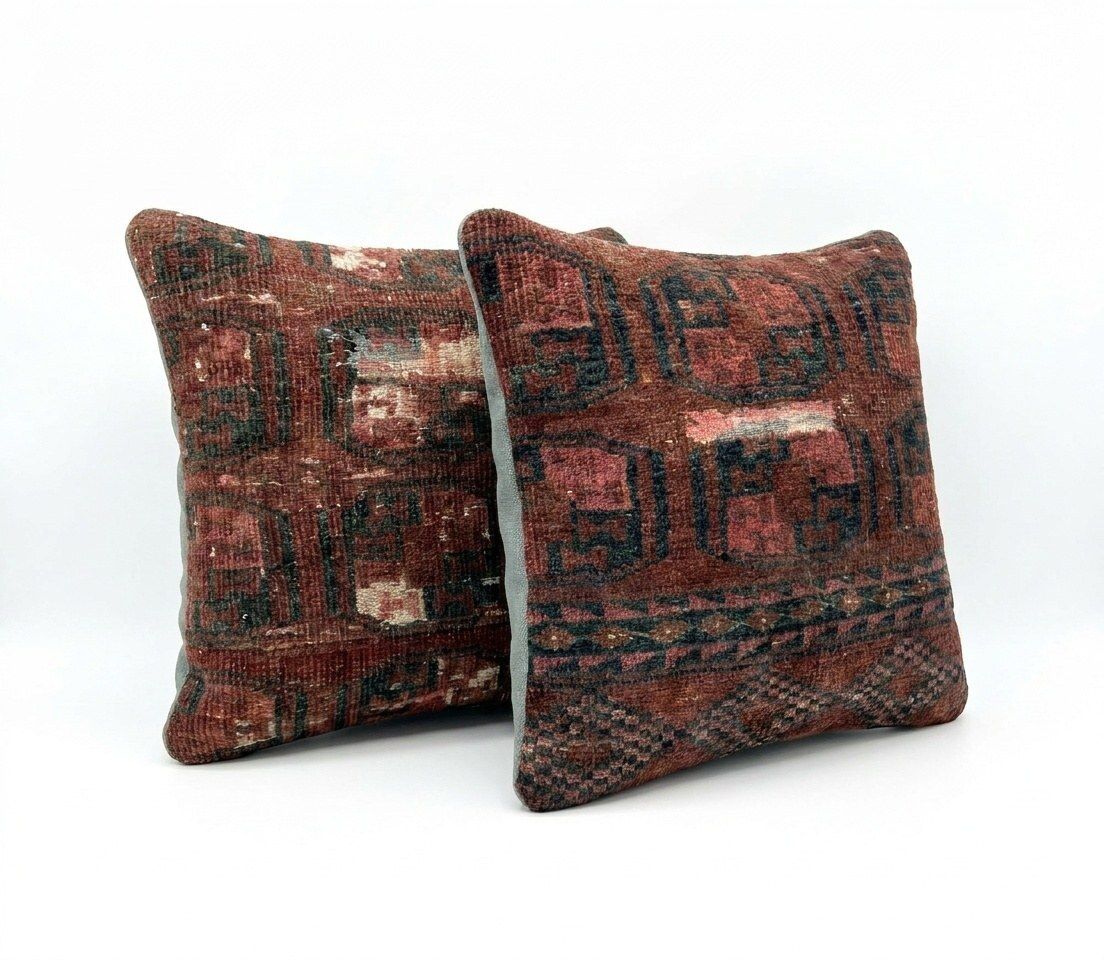 Housse de coussin en tapis Oushak turc, 50 x 50 cm, lot de deux photo for sale