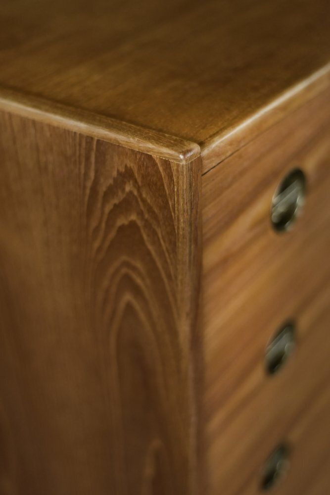 Mid Century Danish Modern High Teak Highboy With Brass Handles, 1960s photo vinterior