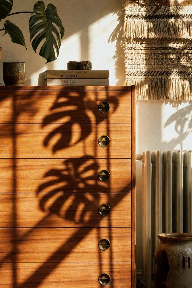 photo for sale Mid Century Danish Modern High Teak Highboy With Brass Handles, 1960s