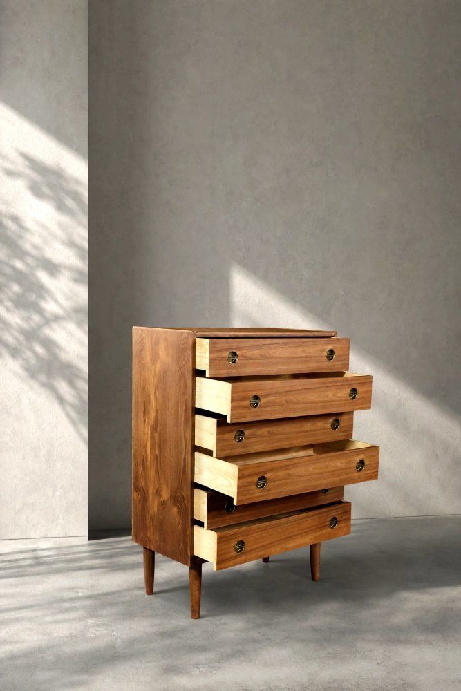 2576.0 Mid Century Danish Modern High Teak Highboy With Brass Handles, 1960s photo