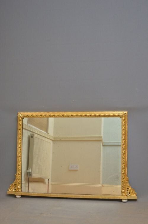 Antique Giltwood Overmantel Mirror With Original Gilt And Glass H83cm photo 982.0