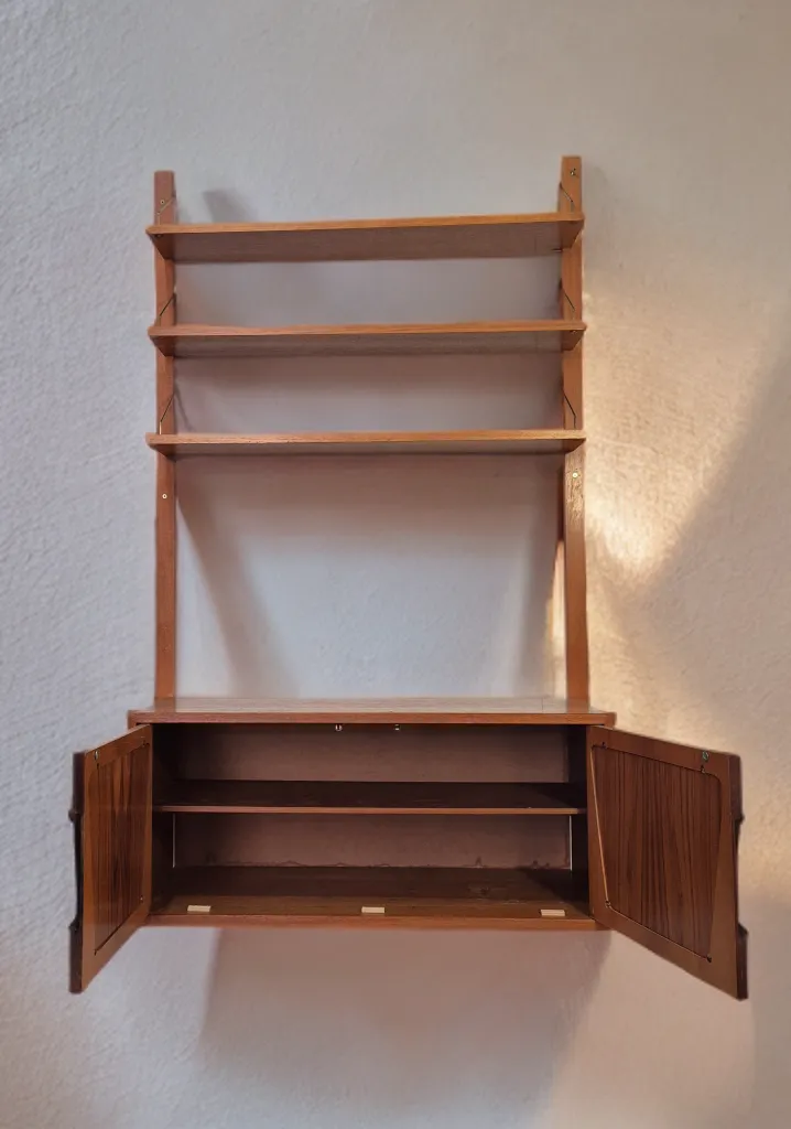 Wall Unit In Teak By Kjell Riise, Scandinavian Mid Century 1960s photo for sale