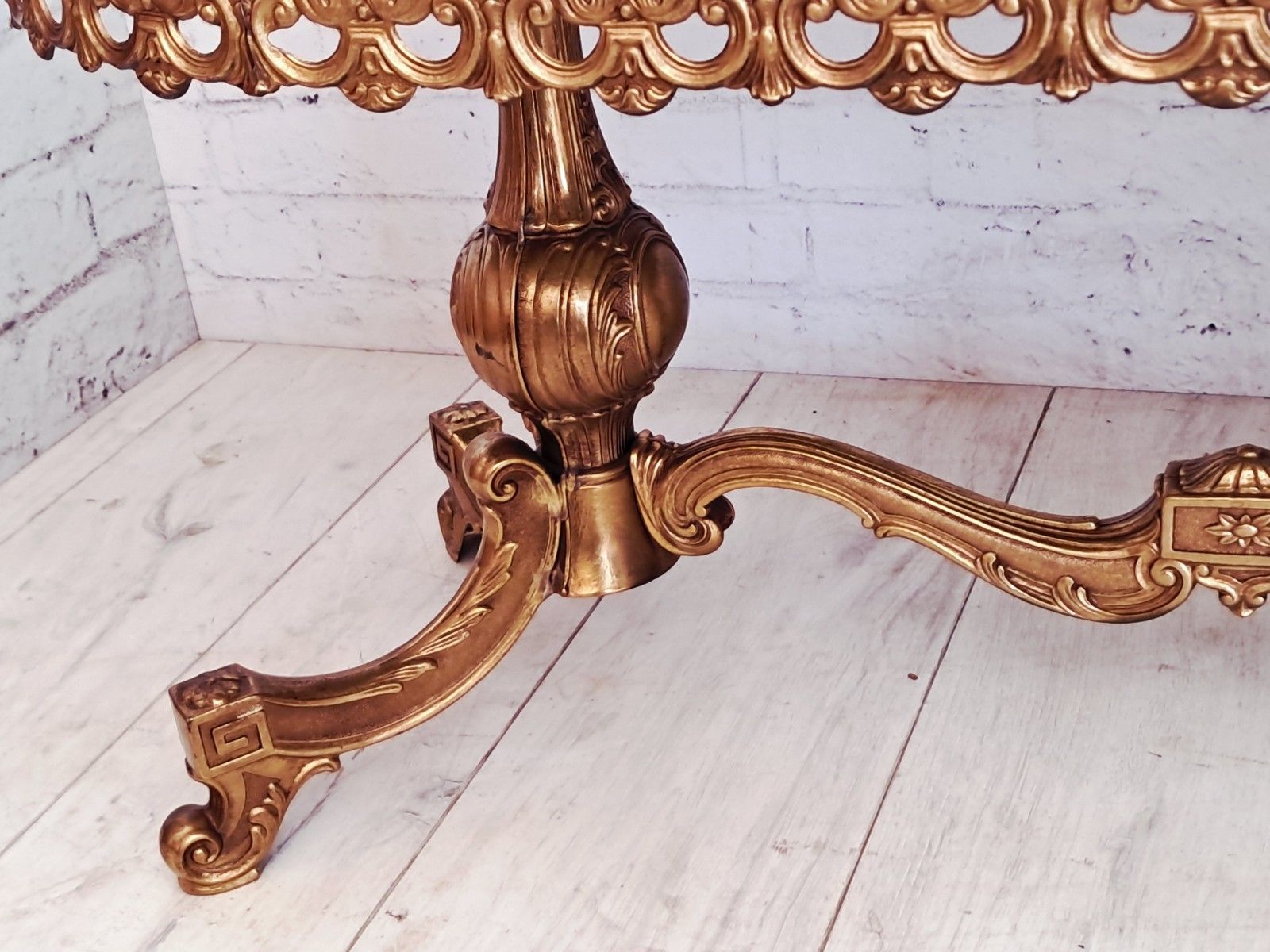 350.0 Vintage Onyx & Brass Marble Coffee Table Italian Style Rococo Gold Mid Century photo