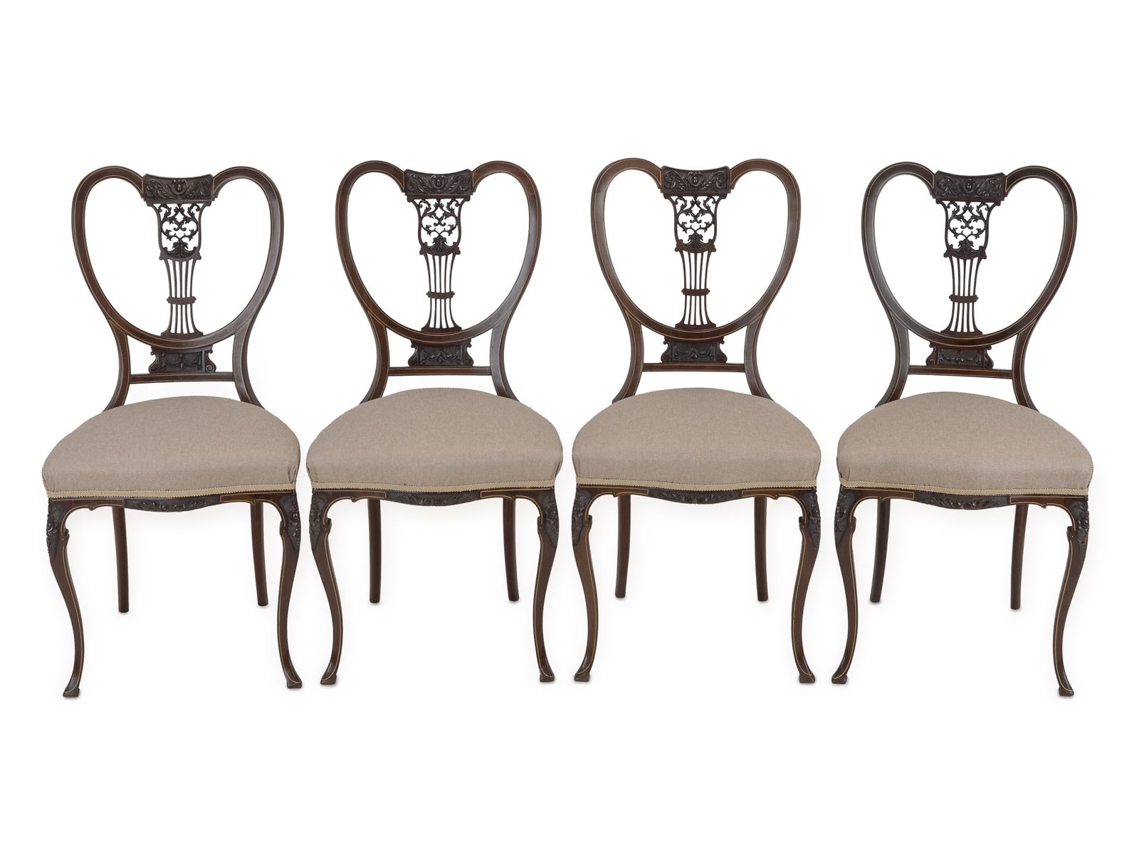 Set Of Four Fine Sheraton Revival Inlaid Mahogany Salon Chairs, C.1900 photo furniture