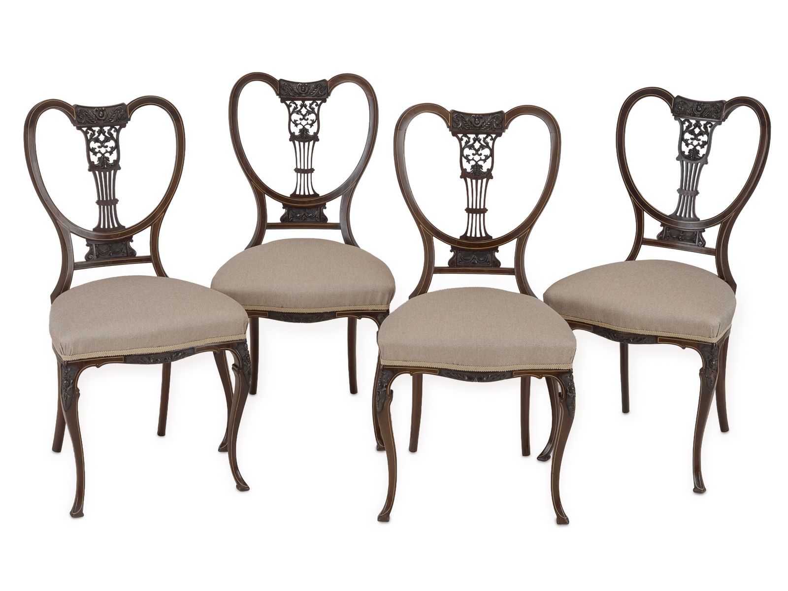 Set Of Four Fine Sheraton Revival Inlaid Mahogany Salon Chairs, C.1900 photo 1450.0