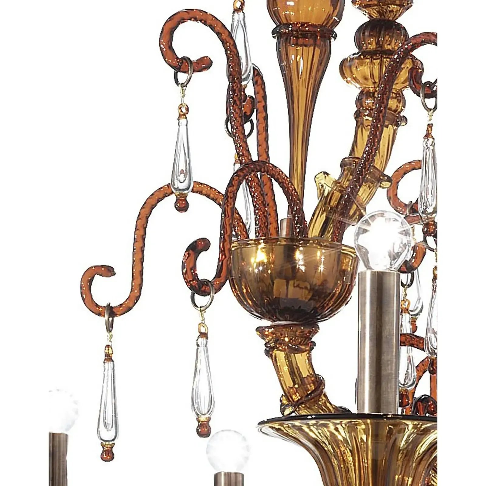 Handcrafted Modern Brown Ca’ Rezzonico Chandelier With Curled Murano Glass Details photo 32001.0