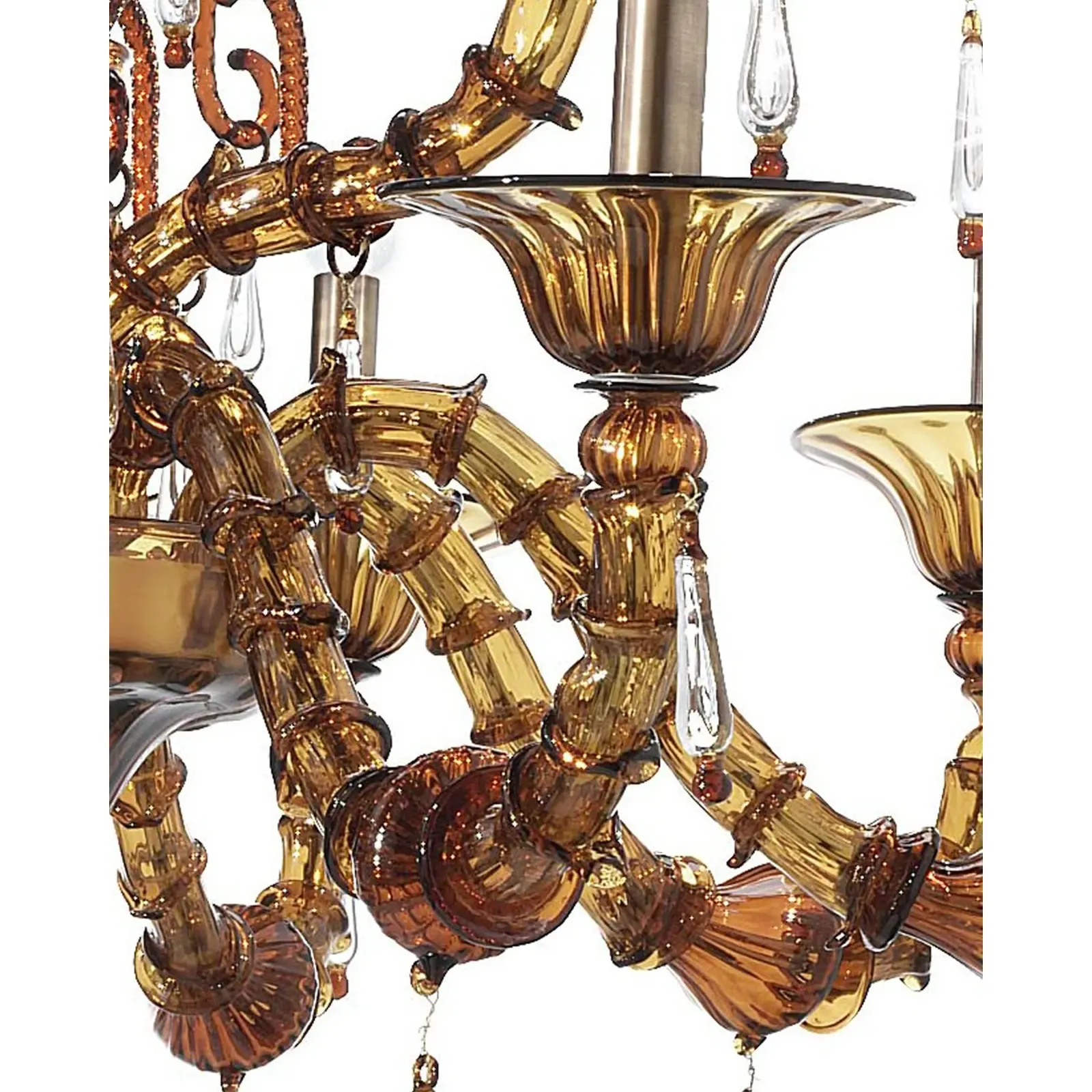 Handcrafted Modern Brown Ca’ Rezzonico Chandelier With Curled Murano Glass Details photo buy
