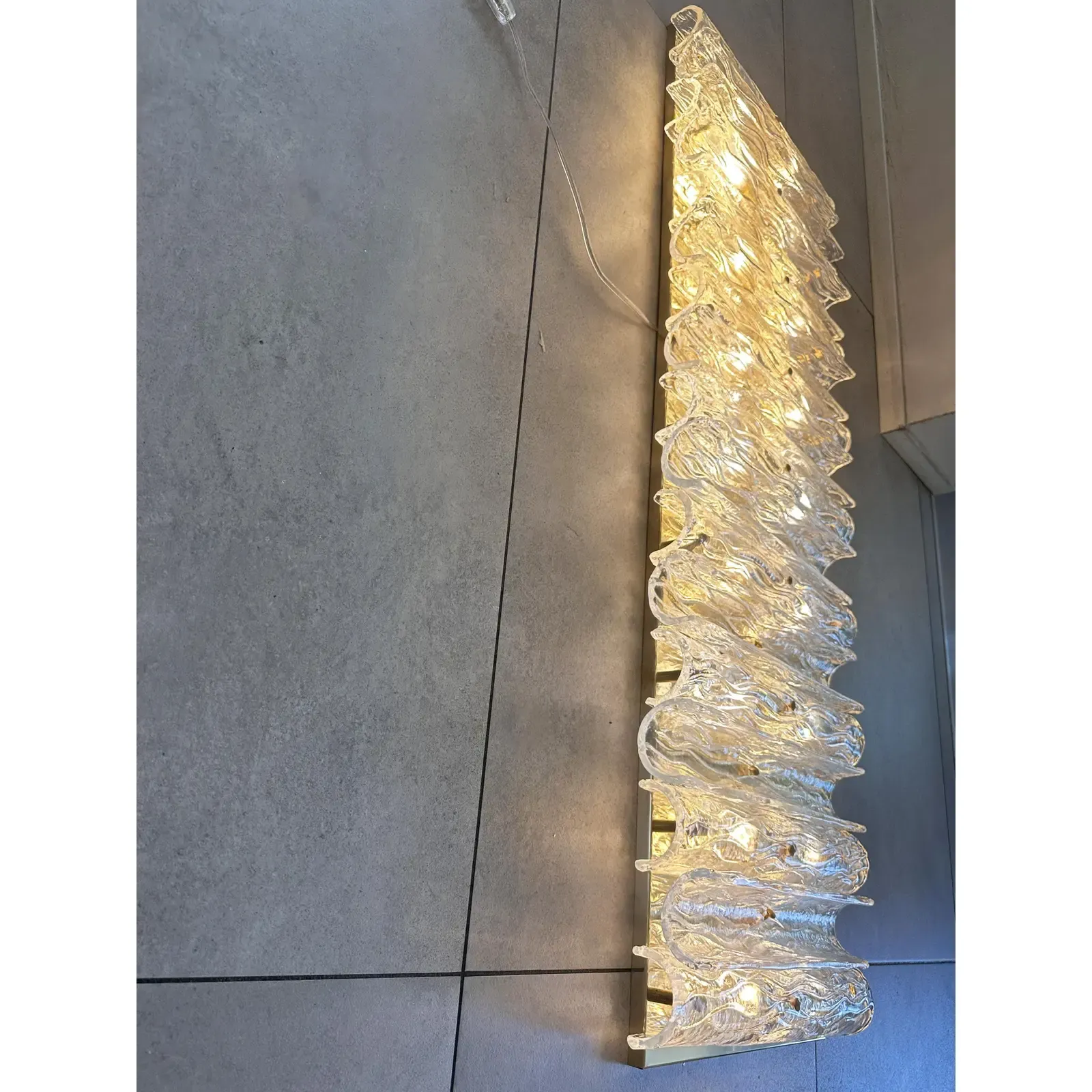 Luxury Italian Murano Glass Brass Wall Sconce / Flush Mount Fixture   Lot Of 4 photo Lighting