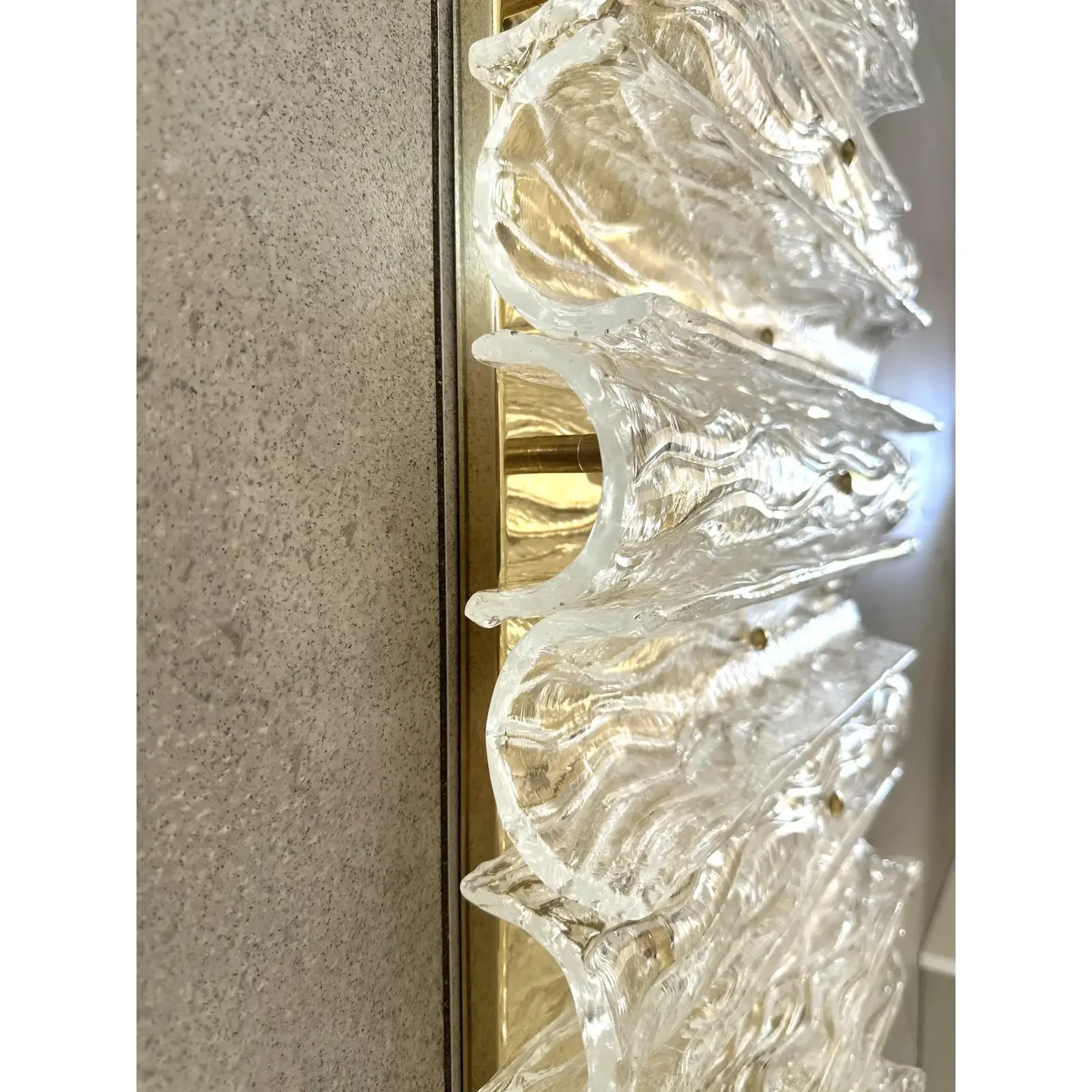 Luxury Italian Murano Glass Brass Wall Sconce / Flush Mount Fixture   Lot Of 4 photo vinterior