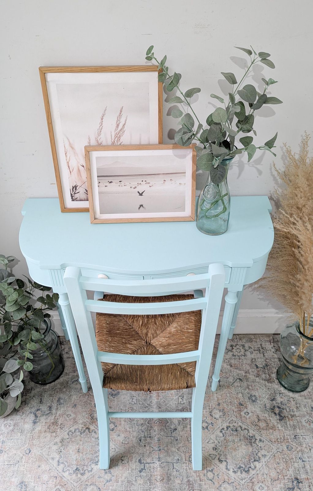 Compact/Petite Light Blue Country Cottage Style Dressing Table/Writing Desk & Chair Set photo for sale
