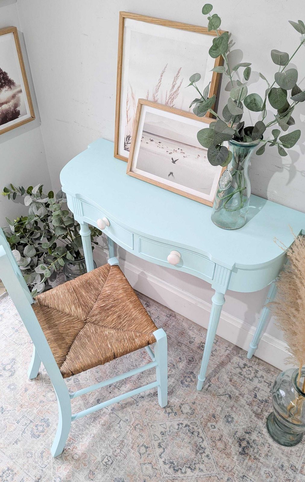 Compact/Petite Light Blue Country Cottage Style Dressing Table/Writing Desk & Chair Set photo Furniture