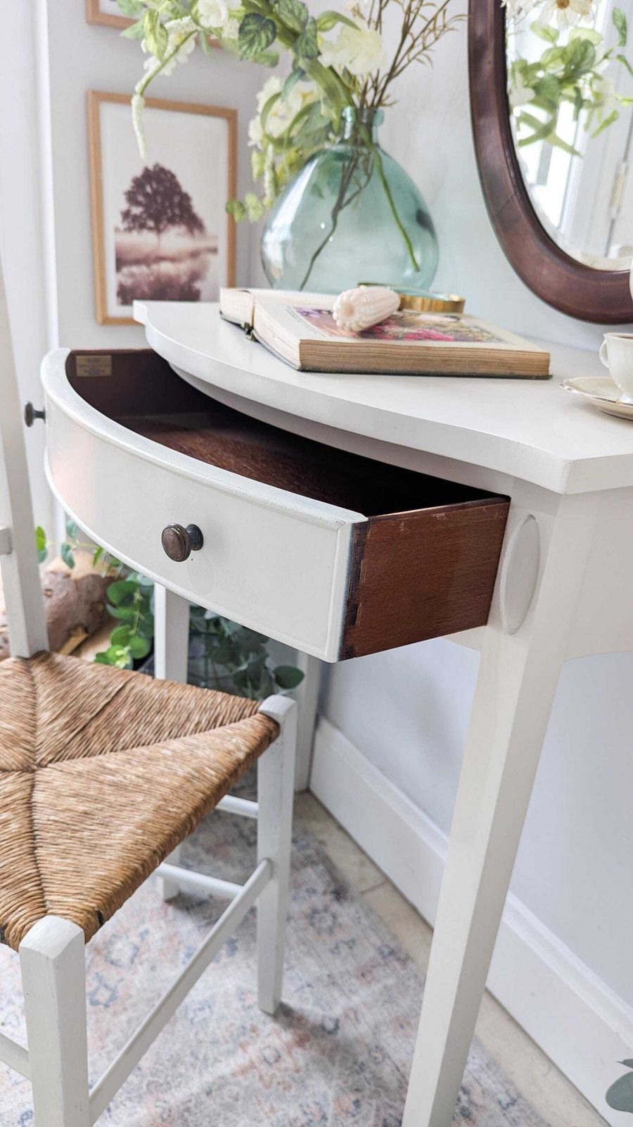 Compact/Petite White Country Cottage Style Dressing Table/Writing Desk & Chair Set photo vinterior