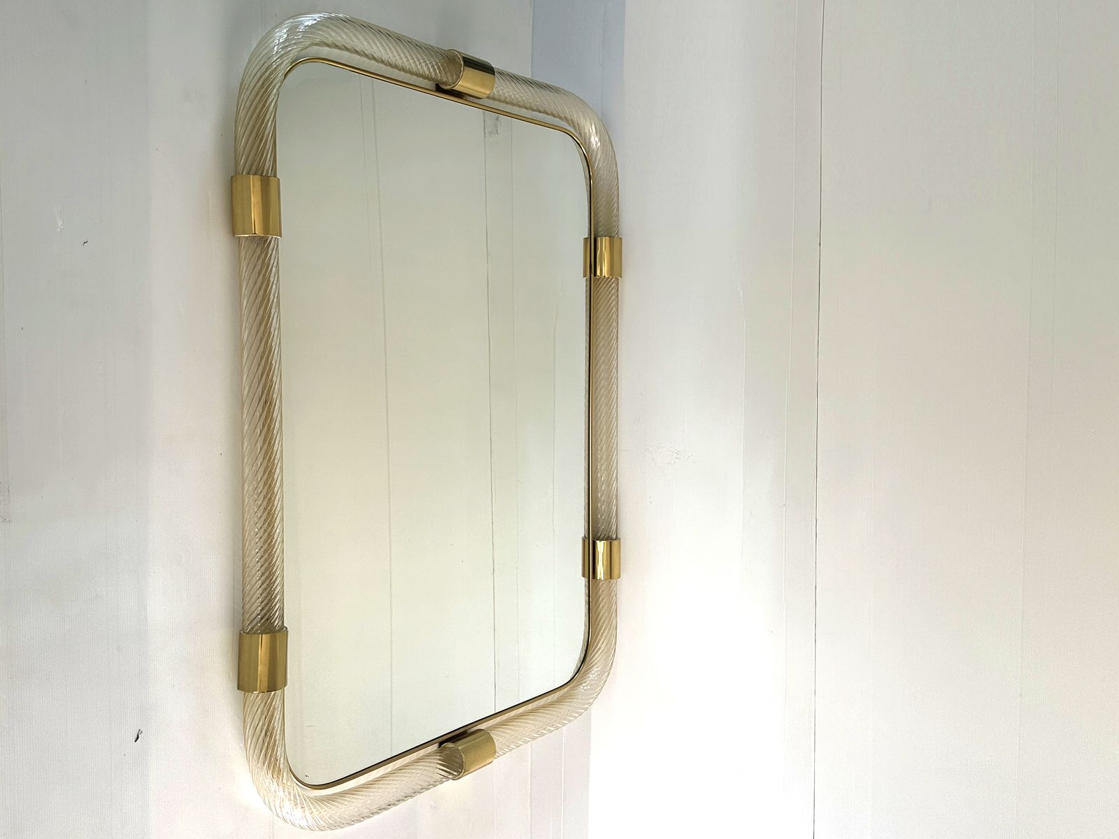 Scenographic Italian “Torciglione Torchon” Murano Glass Wall Mirror photo vinterior