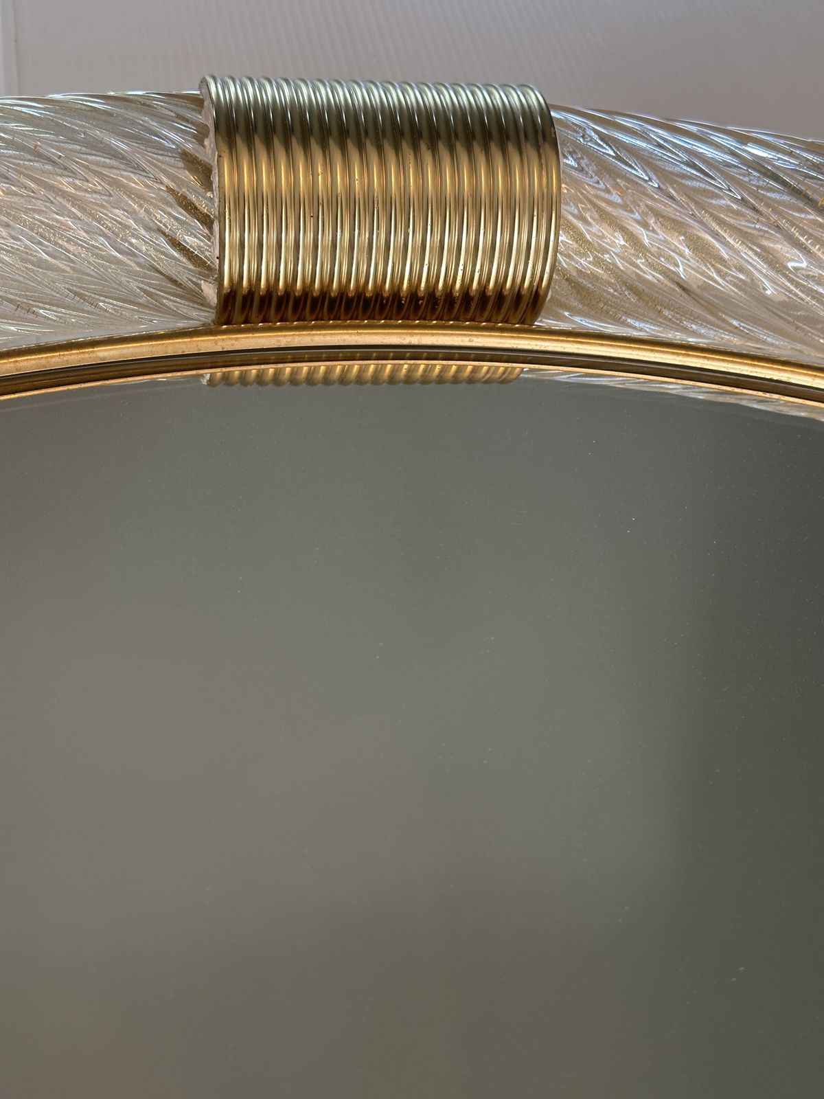Luxury Round “Torciglione” Gold Murano Glass Wall Mirror In Barovier Style photo for sale