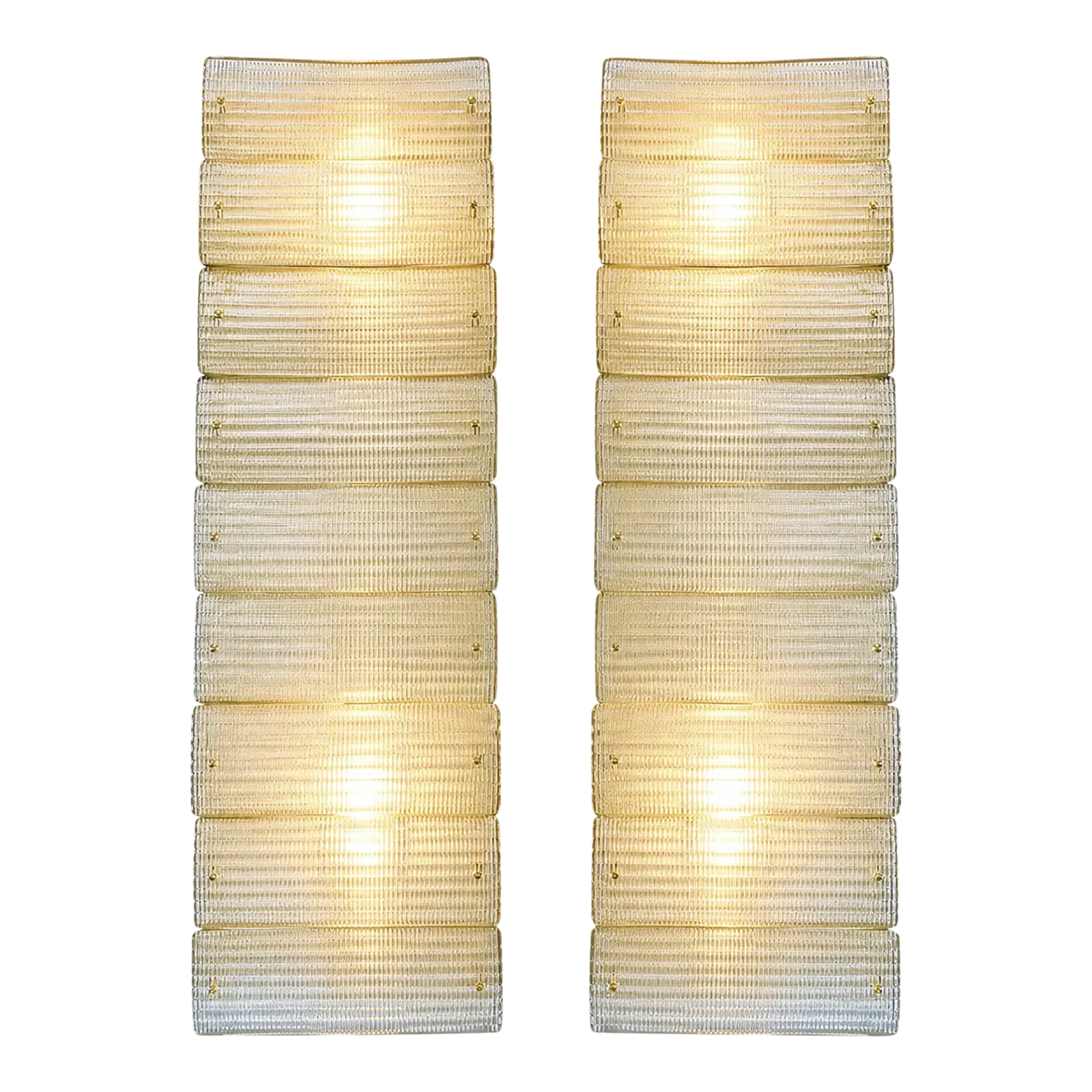 Elegant Italian Diamanté Murano Glass And Brass Flush Mount Wall Sconce Pair