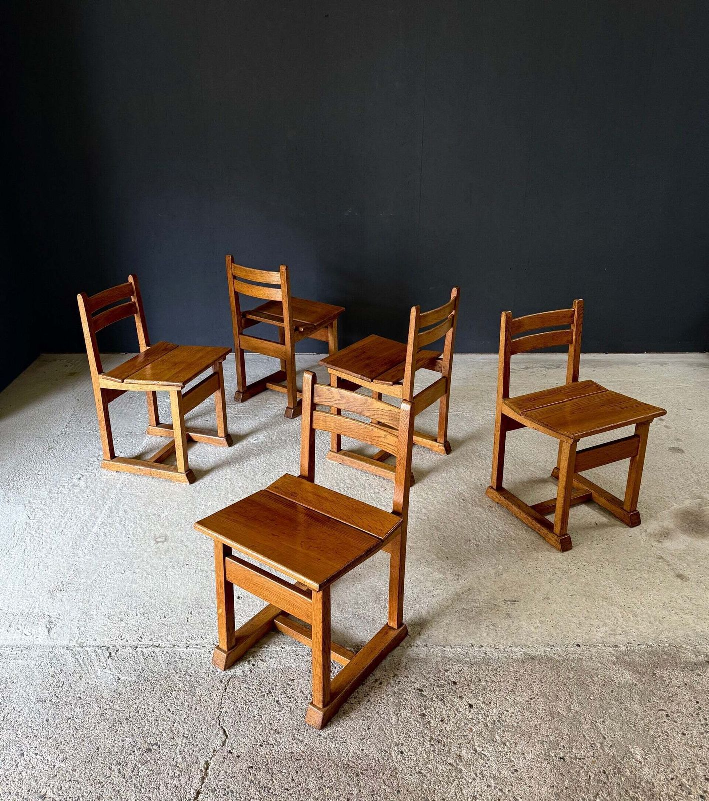 Midcentury Handcrafted Design Oak Dining Chairs, 1950's Belgium photo vintage